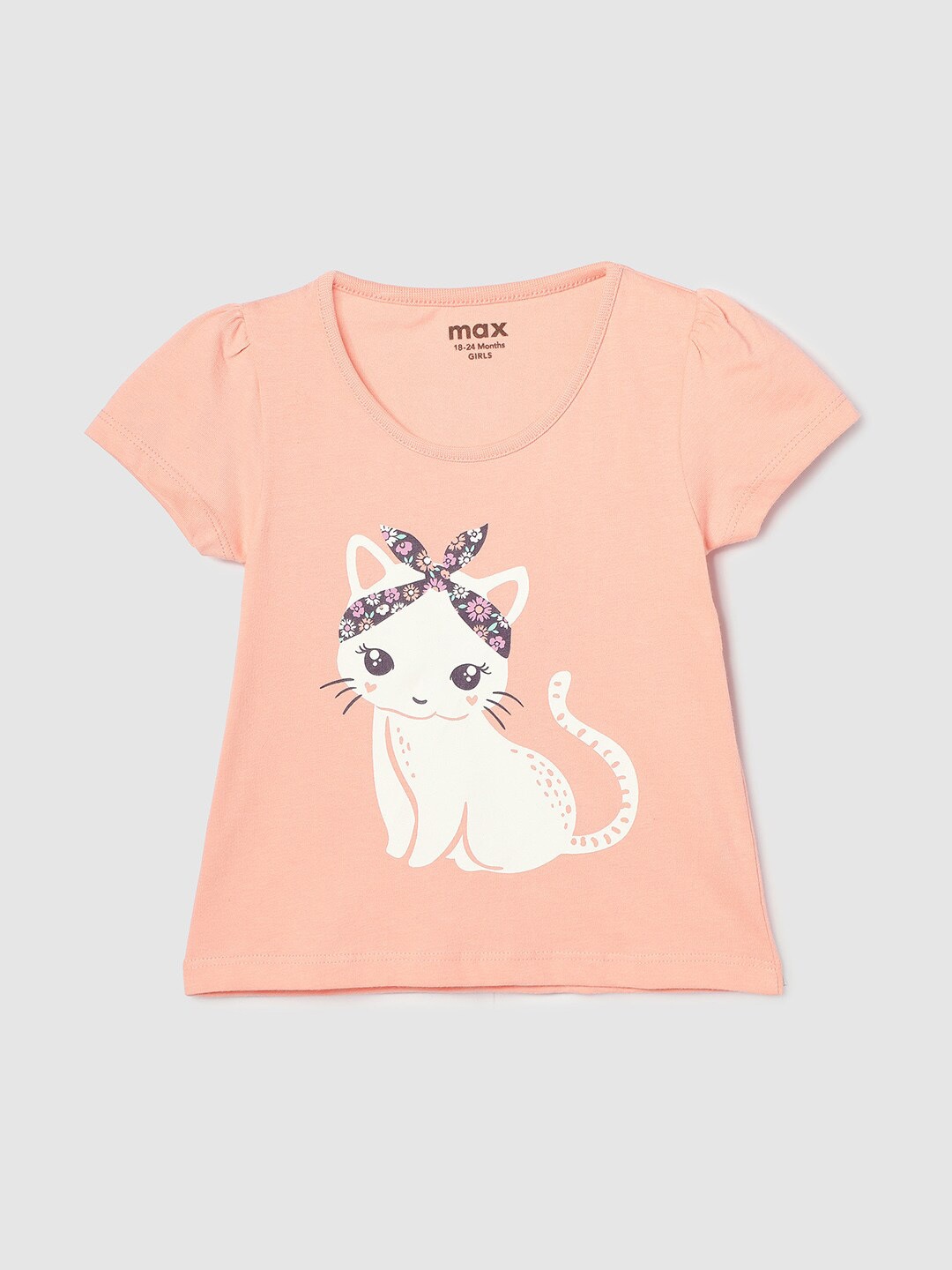 

max Girls Graphic Printed Pure Cotton T-shirt, Peach