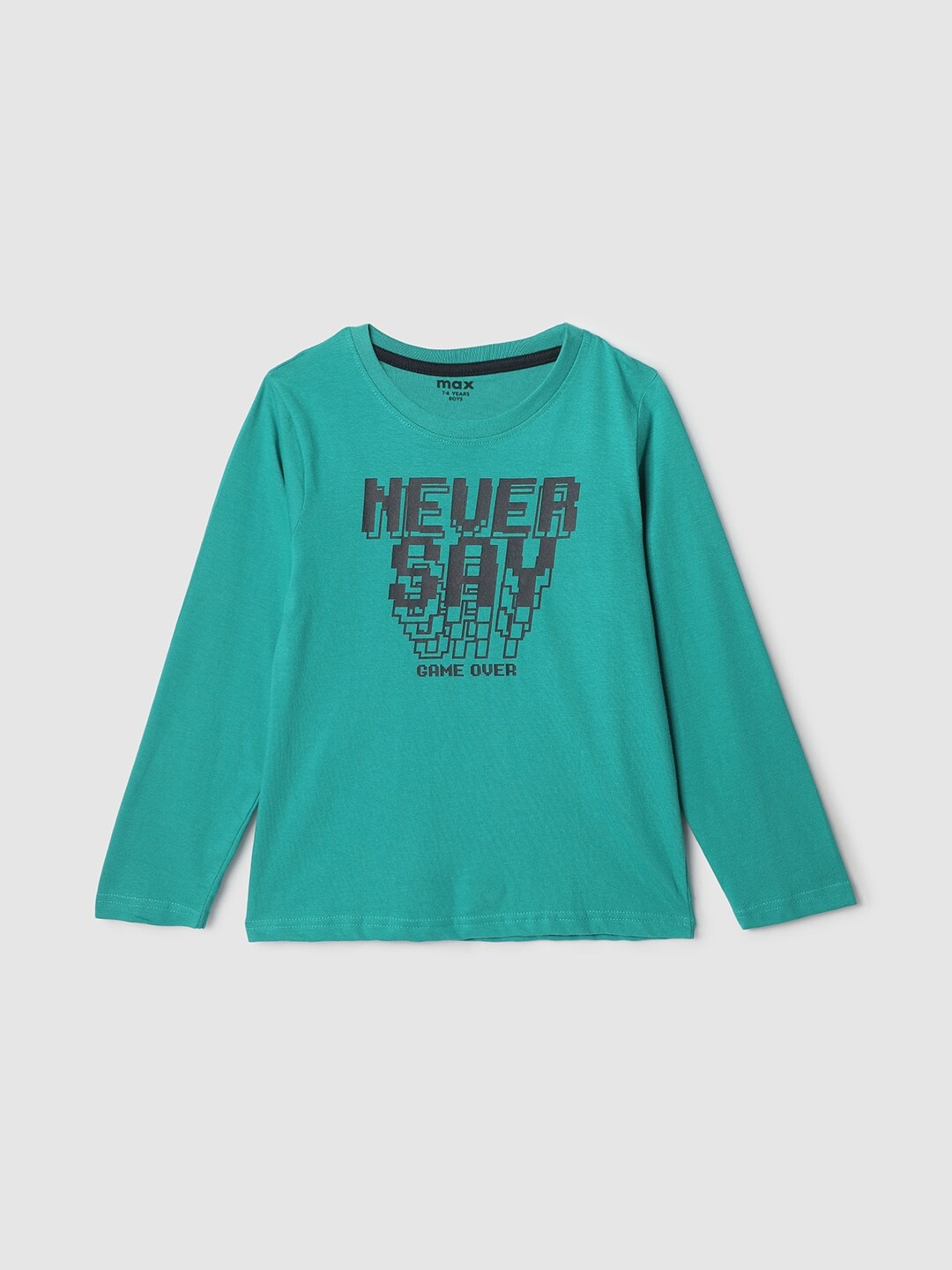max Boys Typography Printed Pure Cotton T-shirt, Green