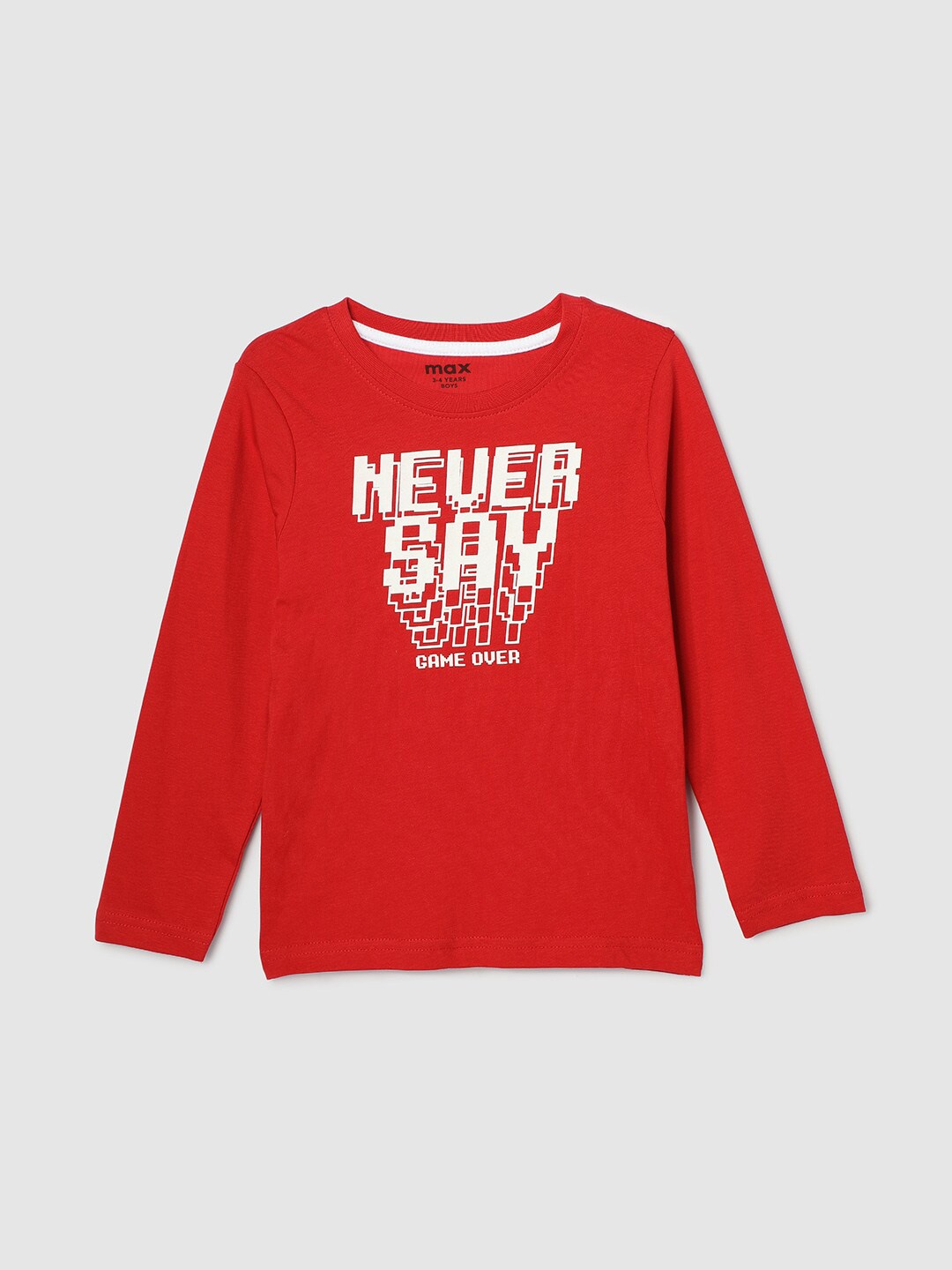 

max Boys Typography Printed Long Sleeves Casual Pure Cotton T-shirt, Red