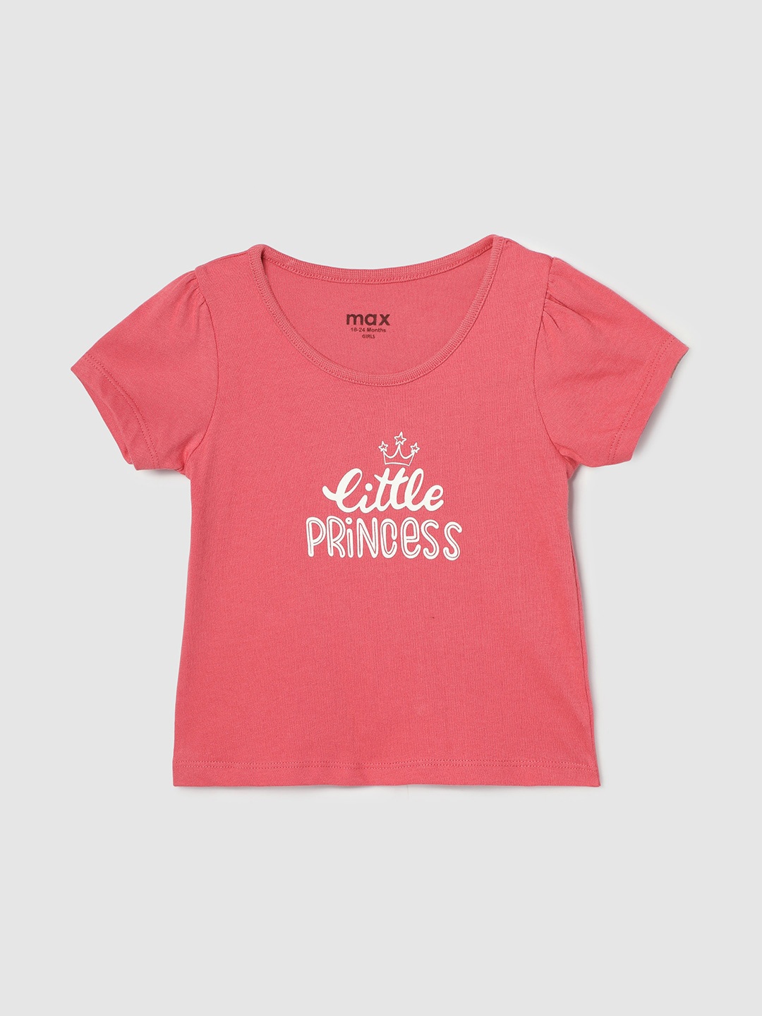 

max Girls Typography Printed Pure Cotton T-shirt, Coral