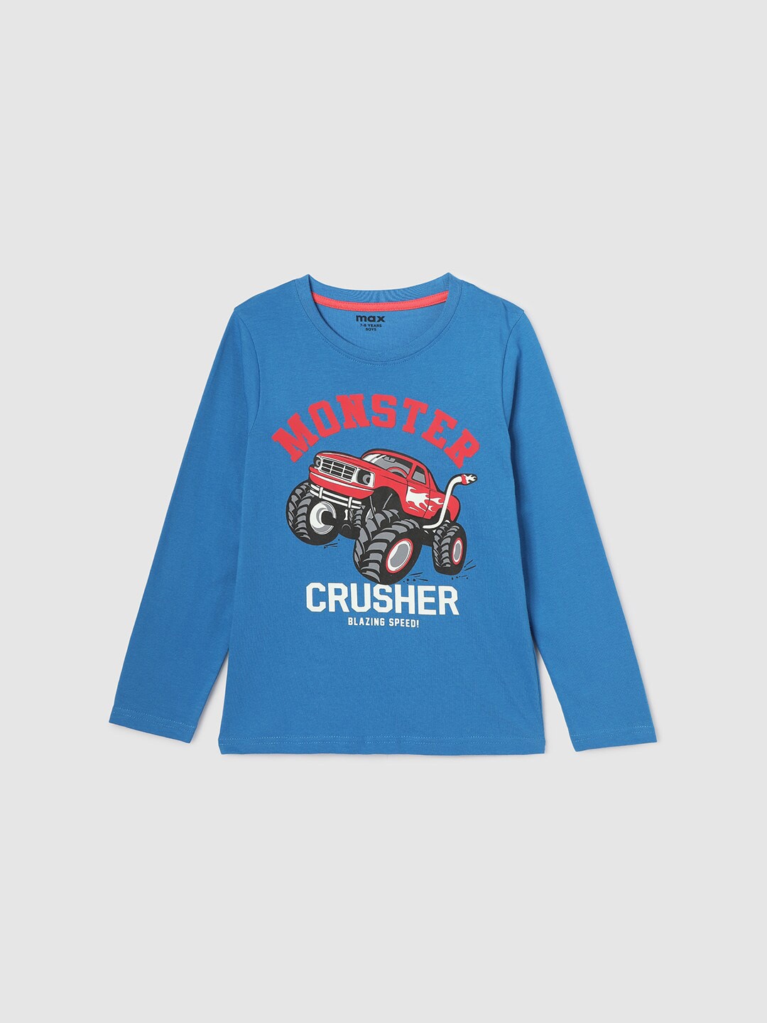 

max Boys Monster Truck Printed Cotton T-shirt, Blue