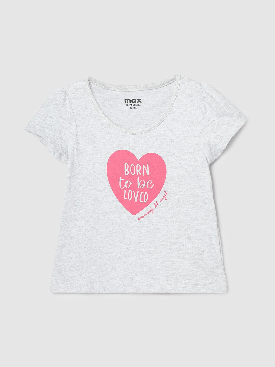 

max Infant Girls Typography Printed Pure Cotton T-shirt, Grey melange