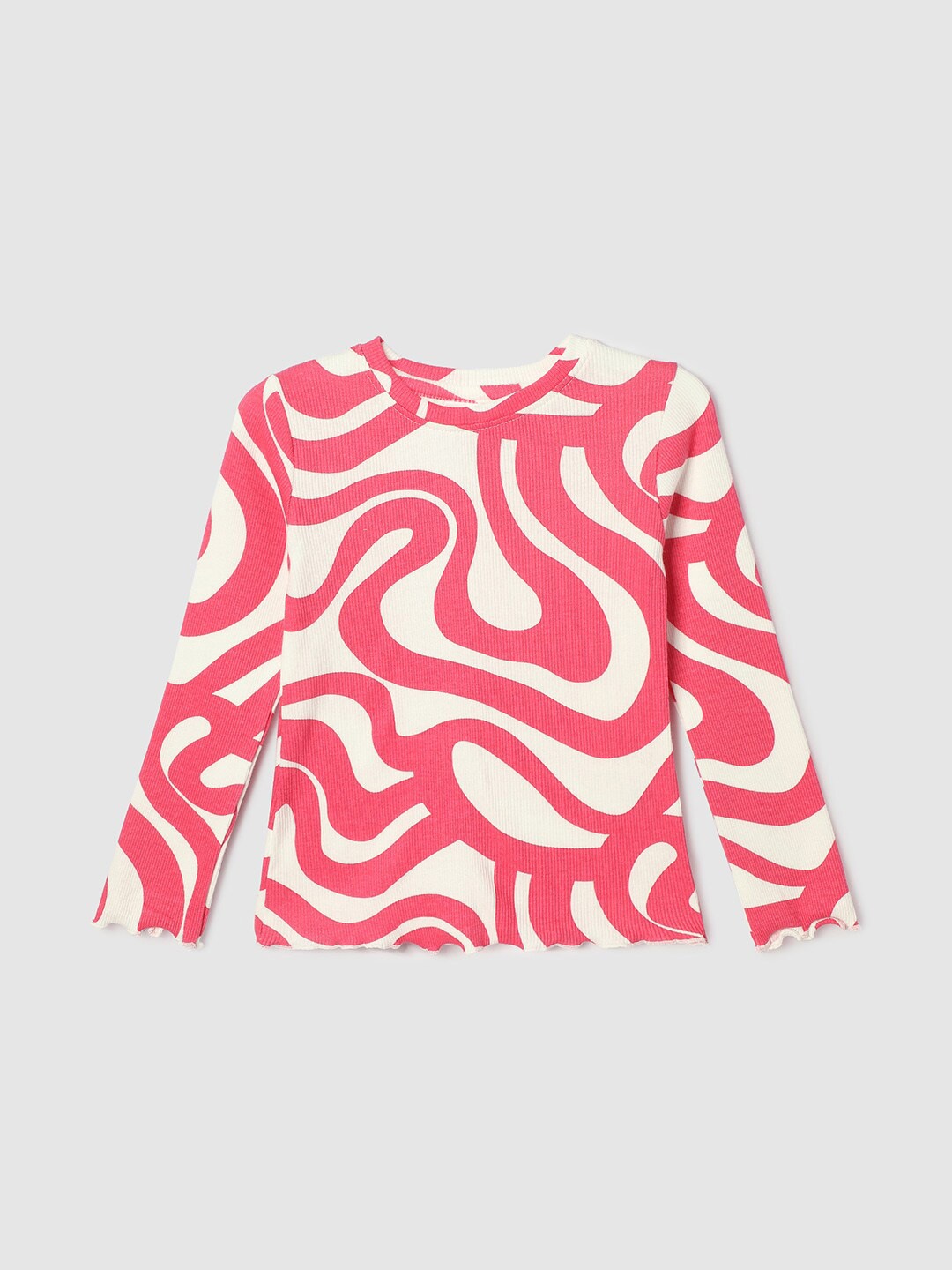 

max Girls Abstract Printed Long Sleeves Casual Pure Cotton T-shirt, Off white