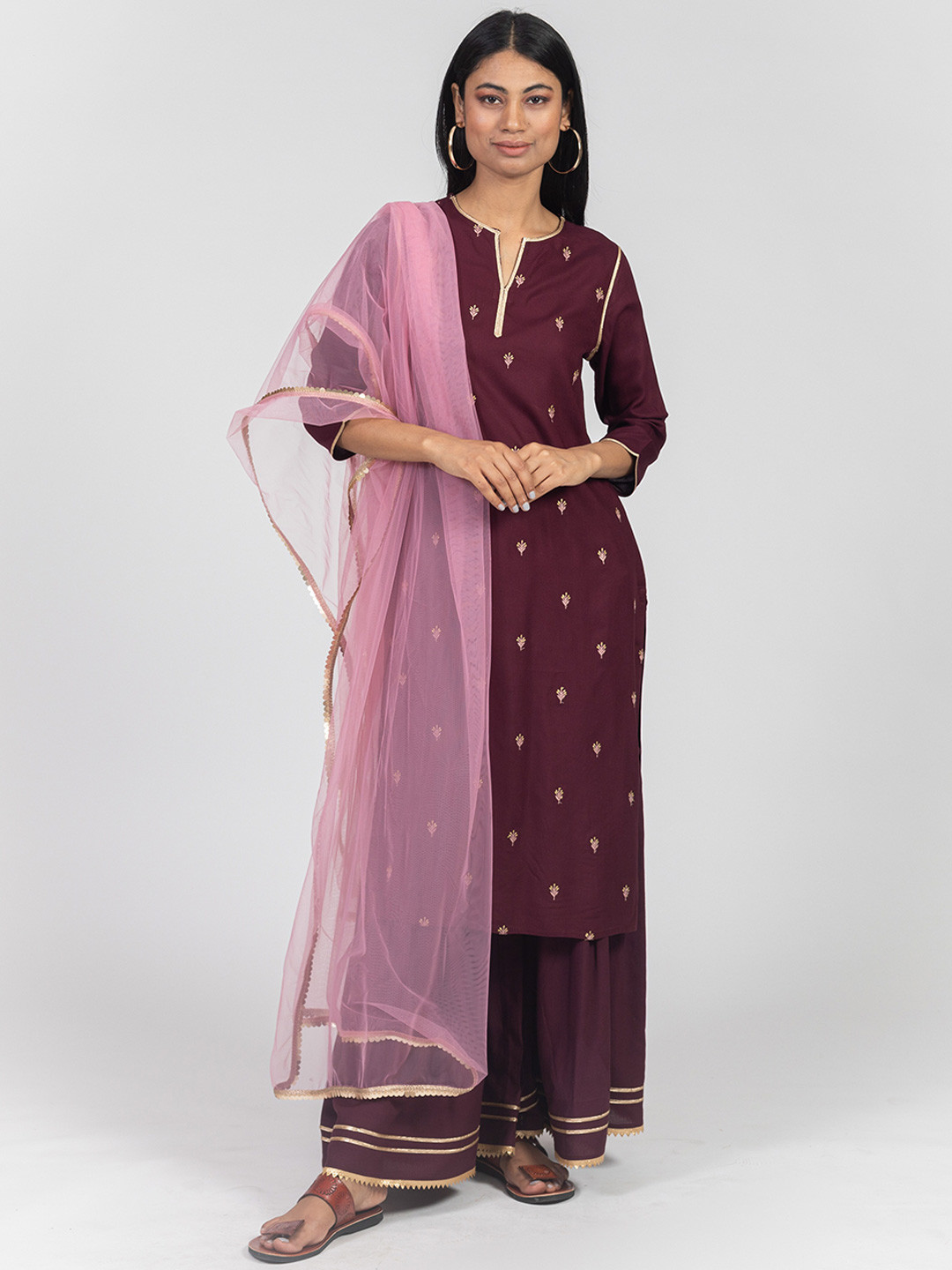 

KASYA Net Dupatta With Gotta Patti, Pink