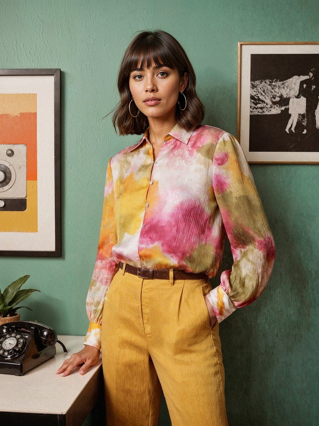 

H&M Full Sleeve Abstract Print Shirt, Beige