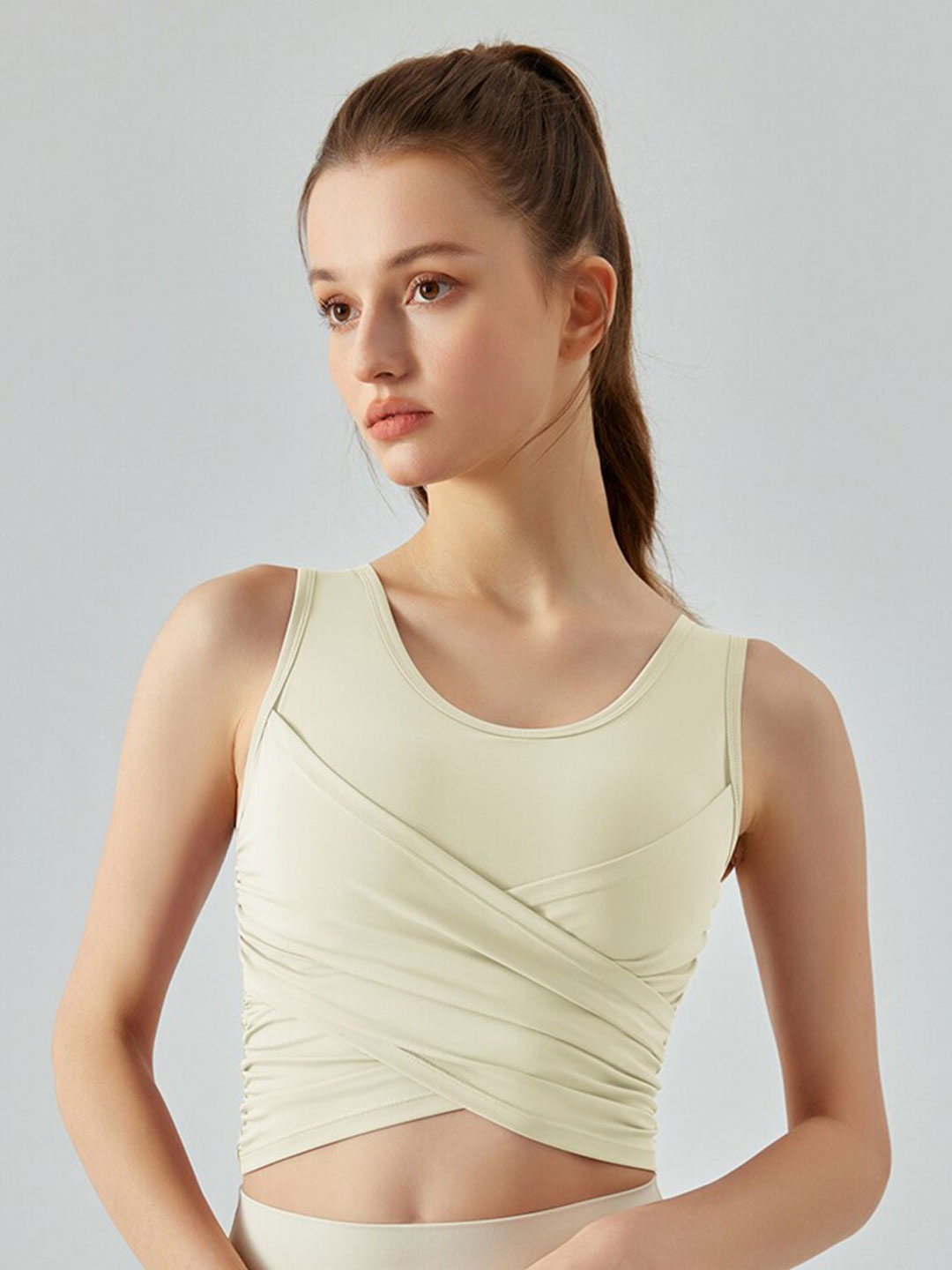 

JC Collection Shoulder Straps Gathered Detail Cropped Fitted Top, Off white