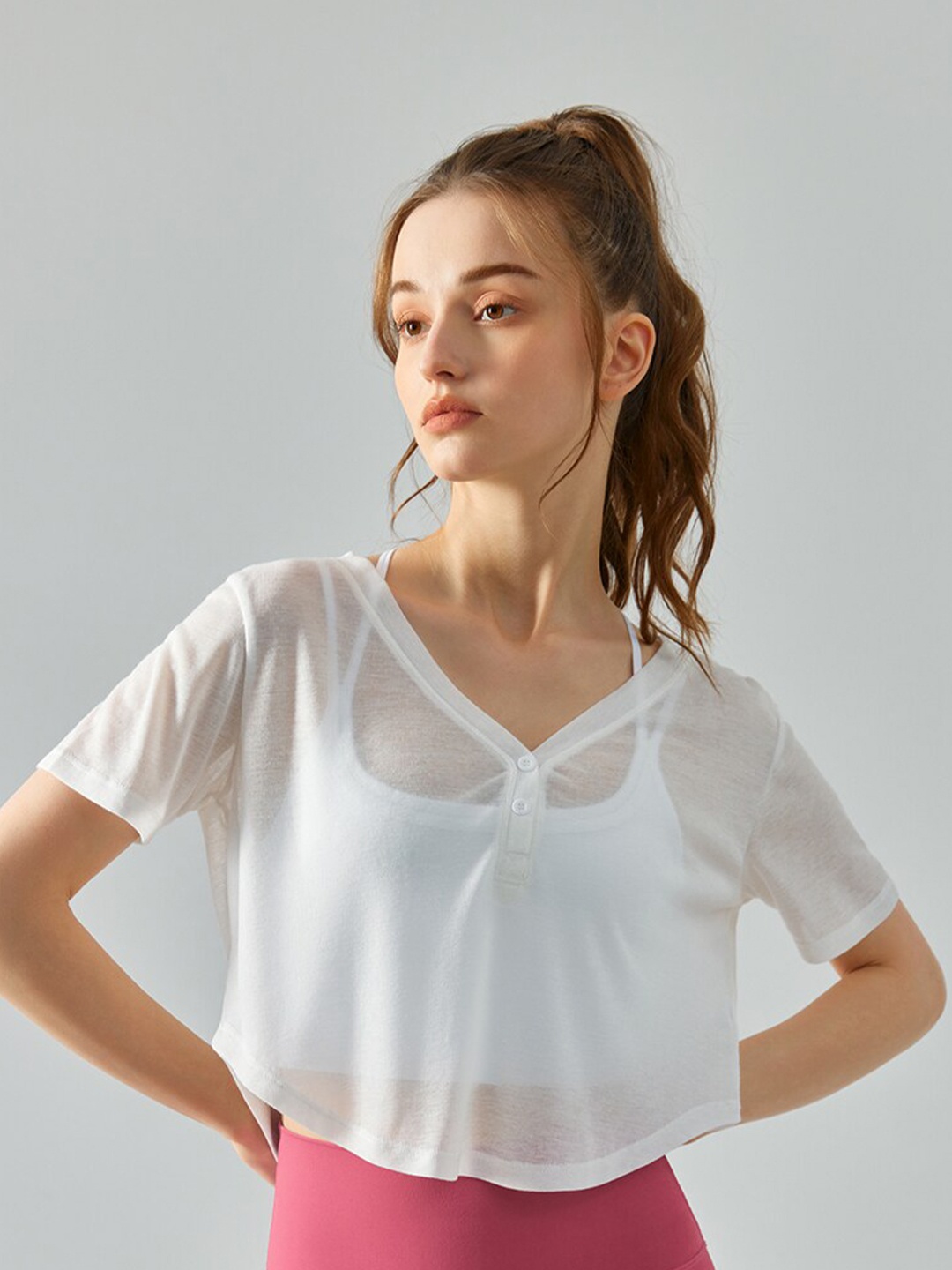 

JC Collection V-Neck Semi Sheer Top, White