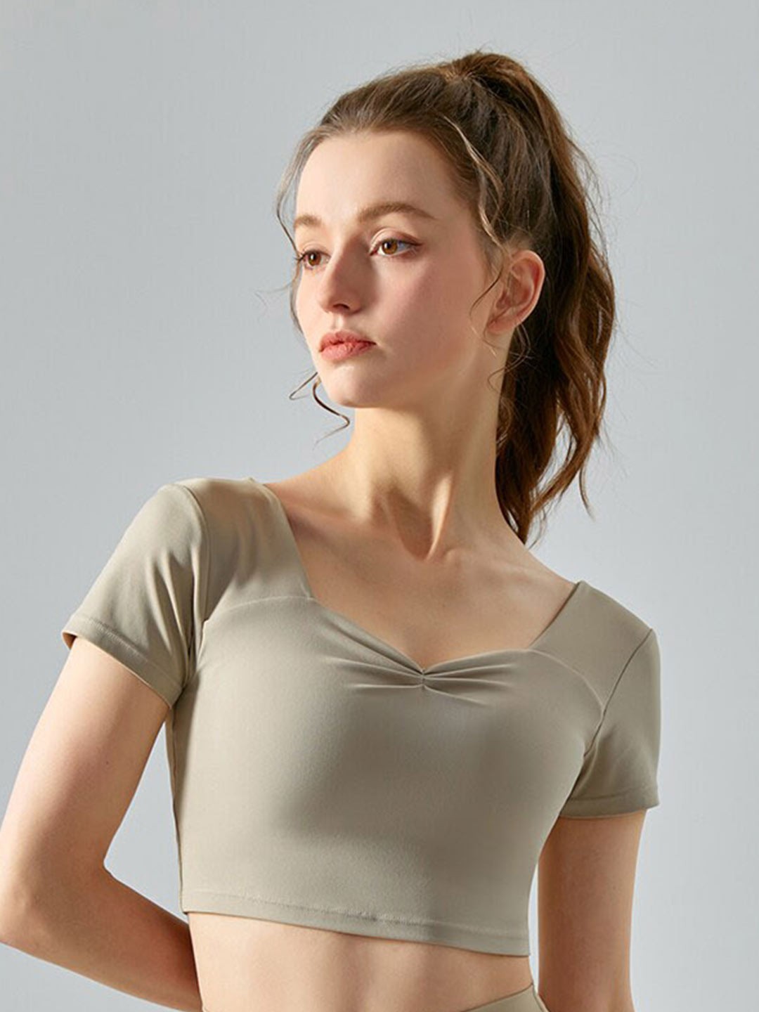 

JC Collection Square Neck Fitted Crop Top, Khaki