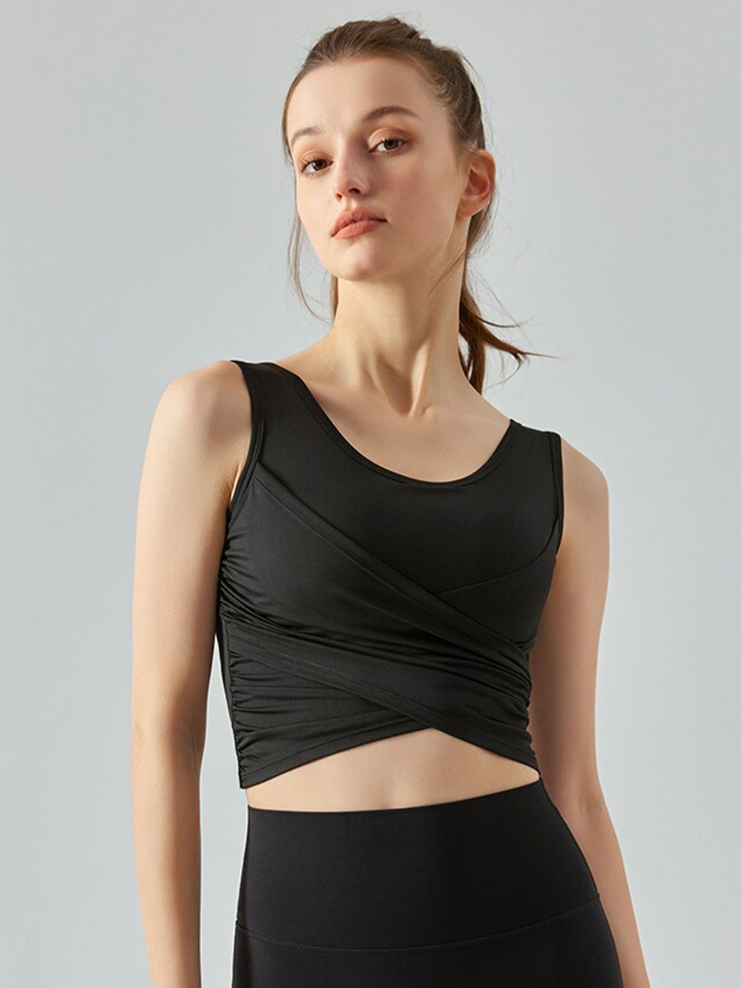 

JC Collection Round Neck Sleeveless Crop Top, Black
