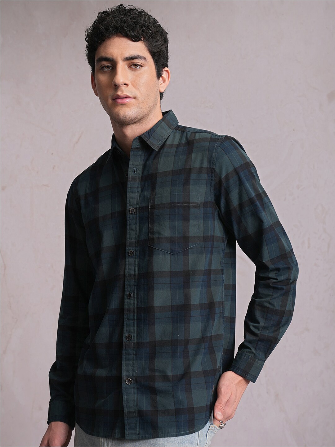 

LOCOMOTIVE Petrol Checked Regular Shirt, Blue