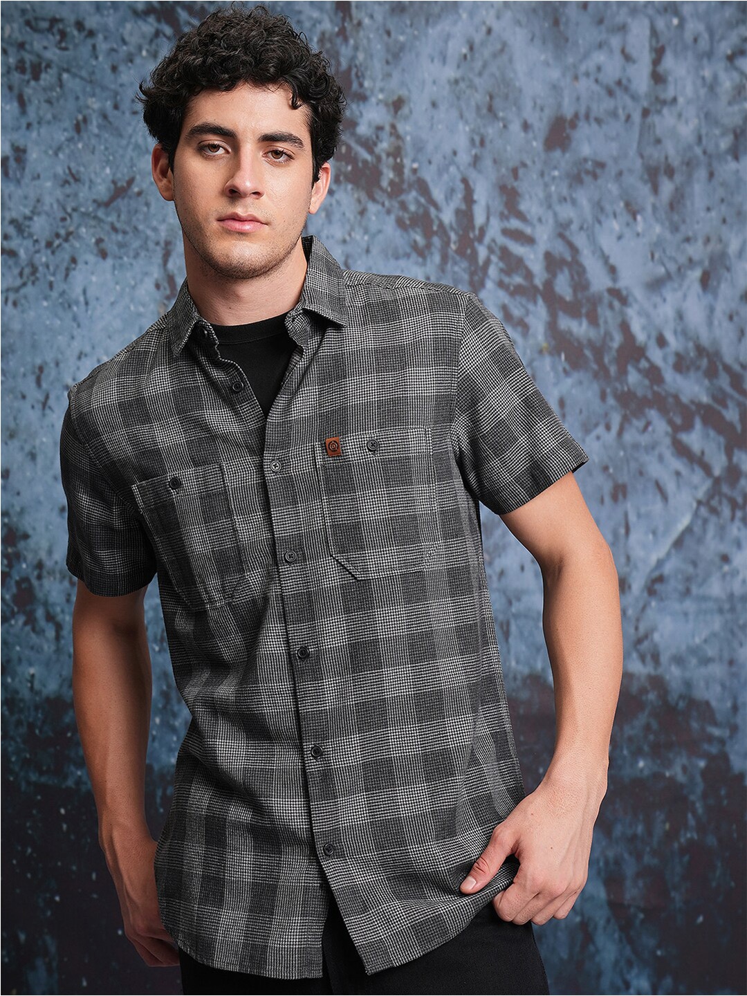

LOCOMOTIVE Checked Utility Pocket Regular Shirt, Grey