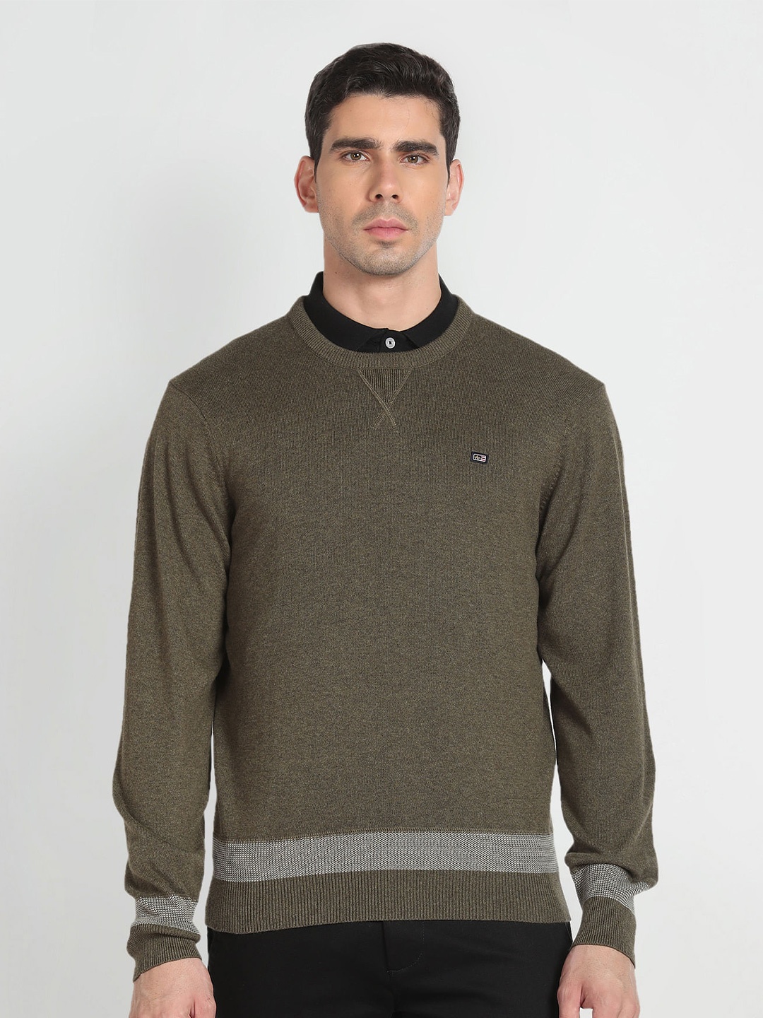 

Arrow Sport Geometric Self Design Pure Cotton Pullover, Olive