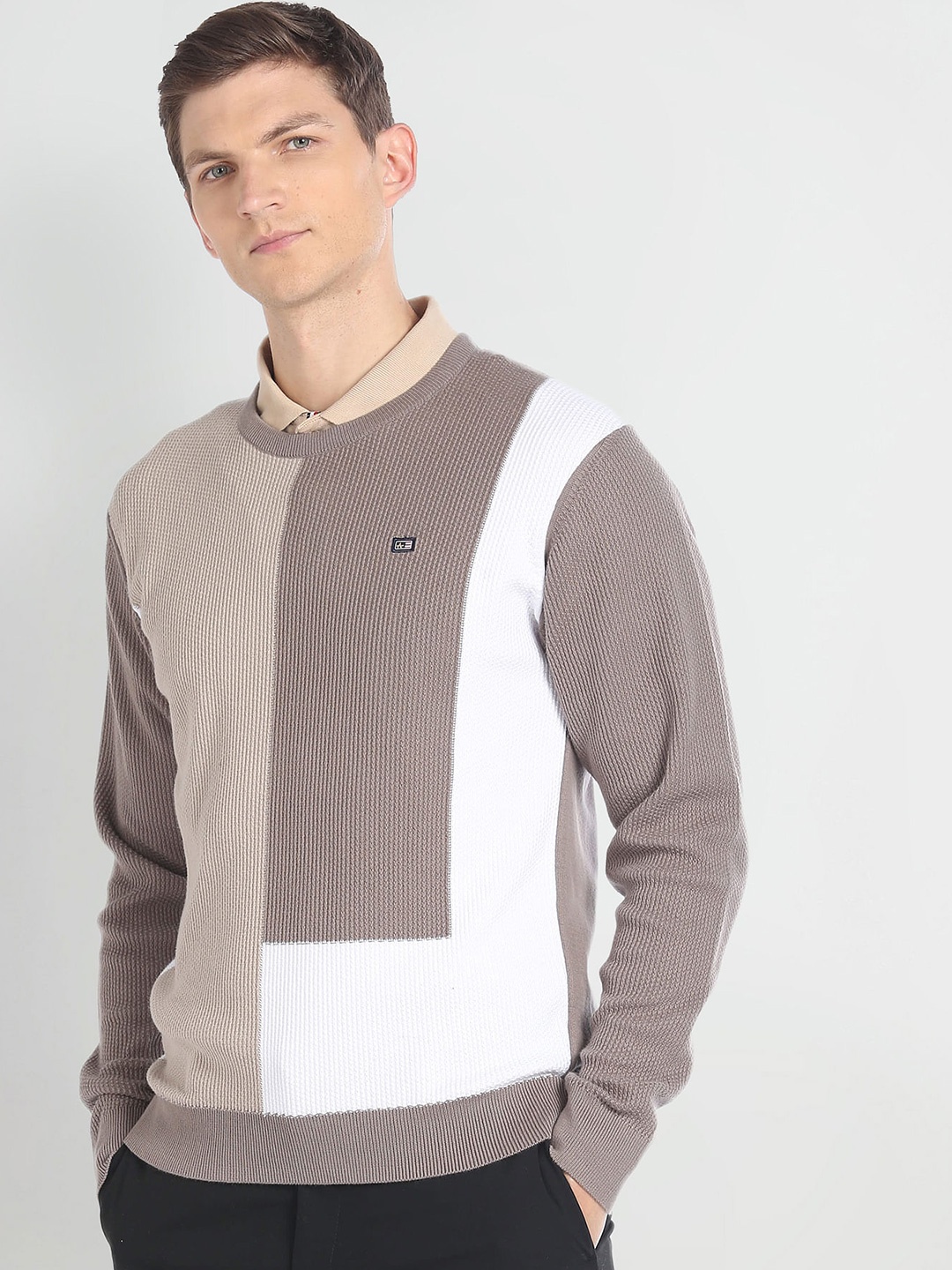 

Arrow Sport Colourblocked Cotton Pullover Sweater, Brown