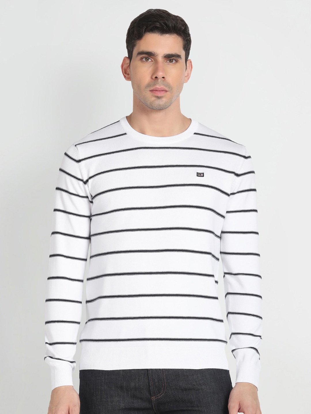 

Arrow Sport Striped Cotton Pullover Sweater, White