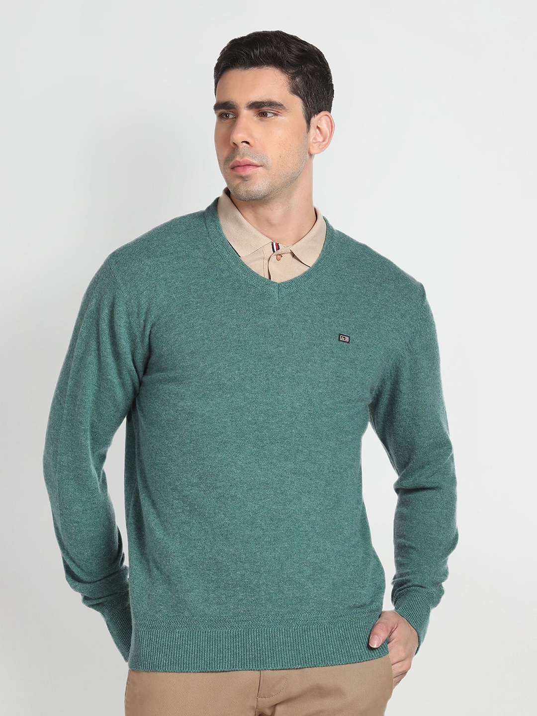 

Arrow Sport V-Neck Woollen Pullover Sweater, Green