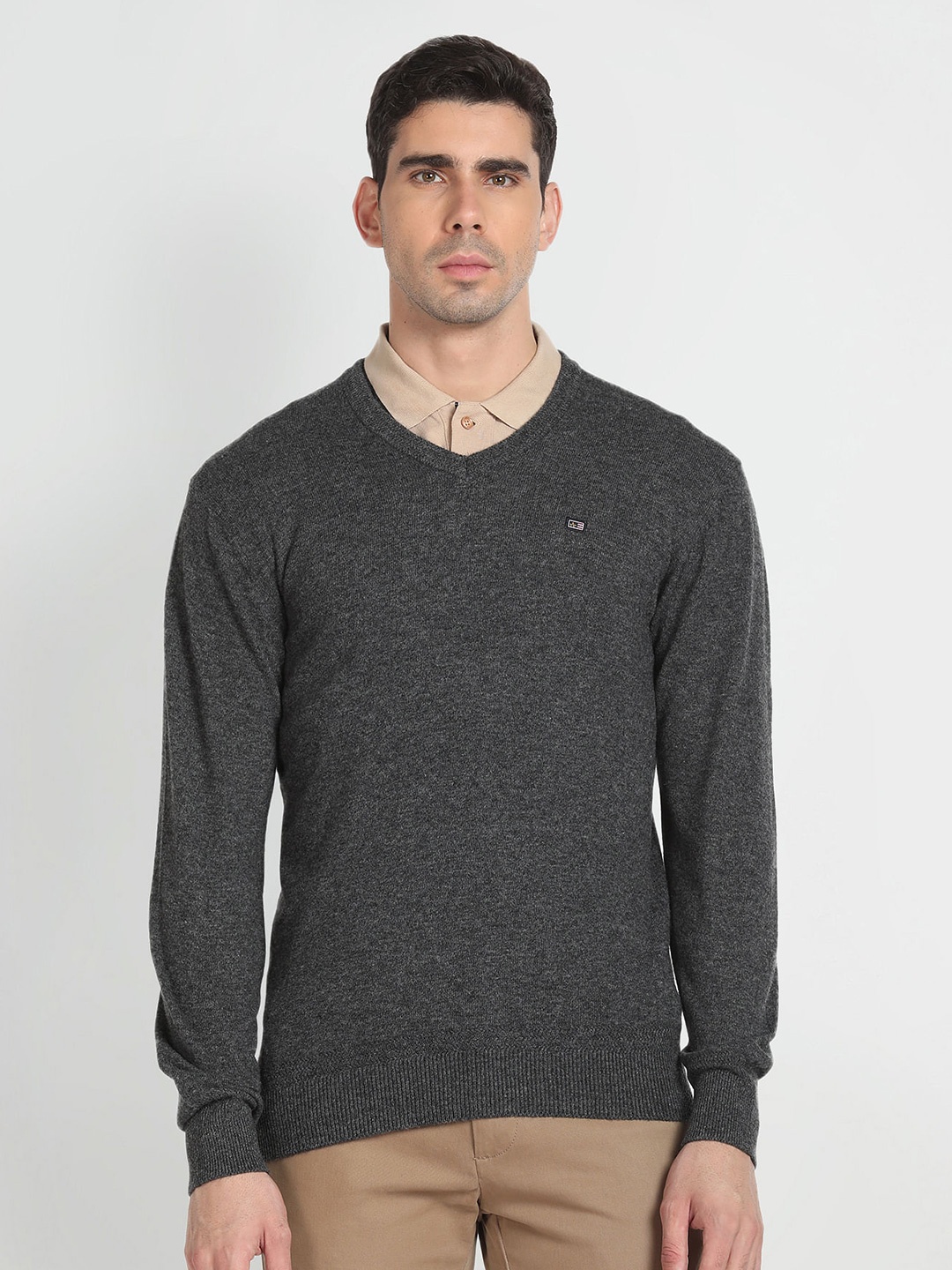 

Arrow Sport V-Neck Woollen Pullover Sweater, Grey