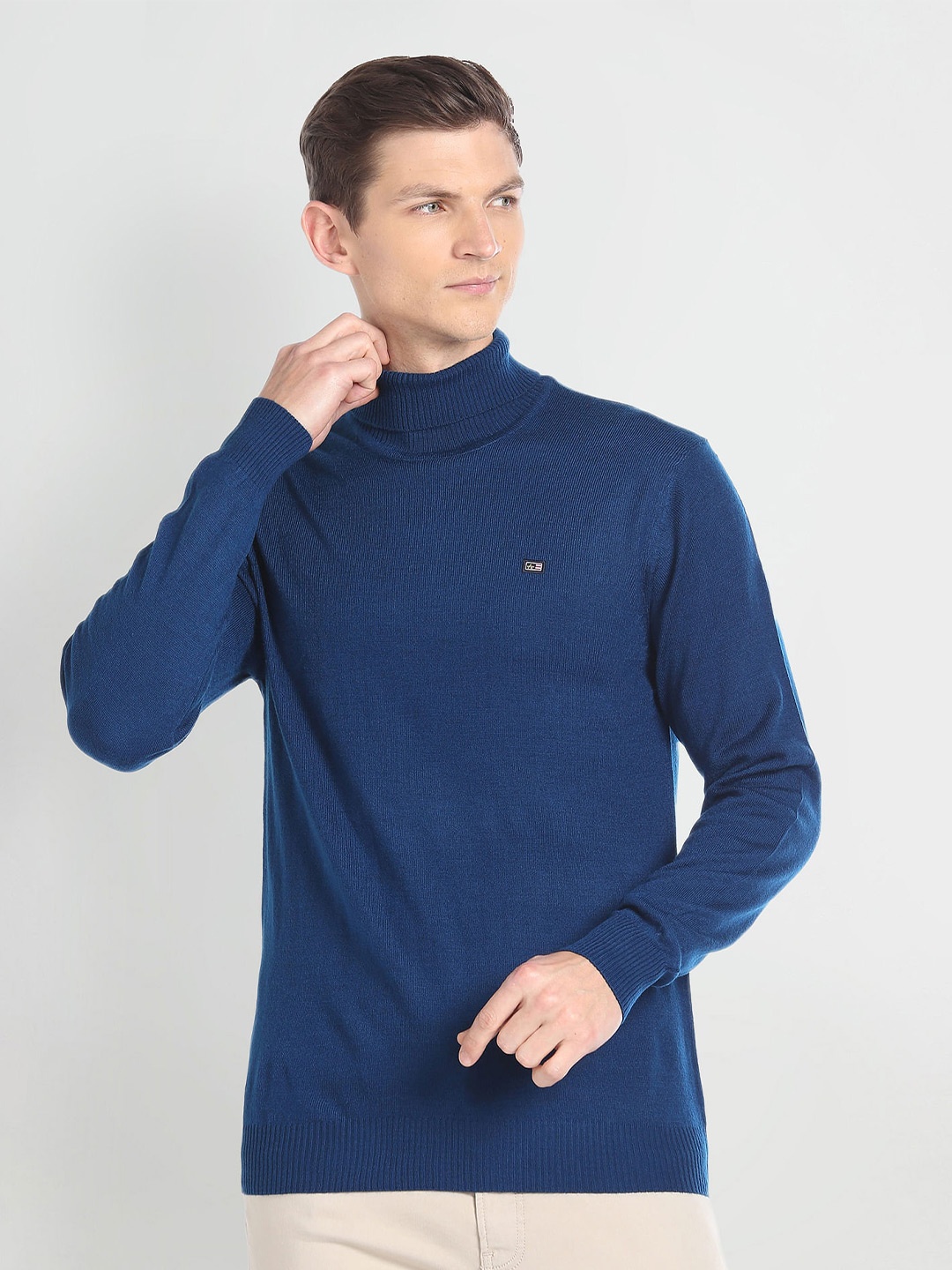 

Arrow Sport Turtleneck Acrylic Wool Pullover Sweater, Blue