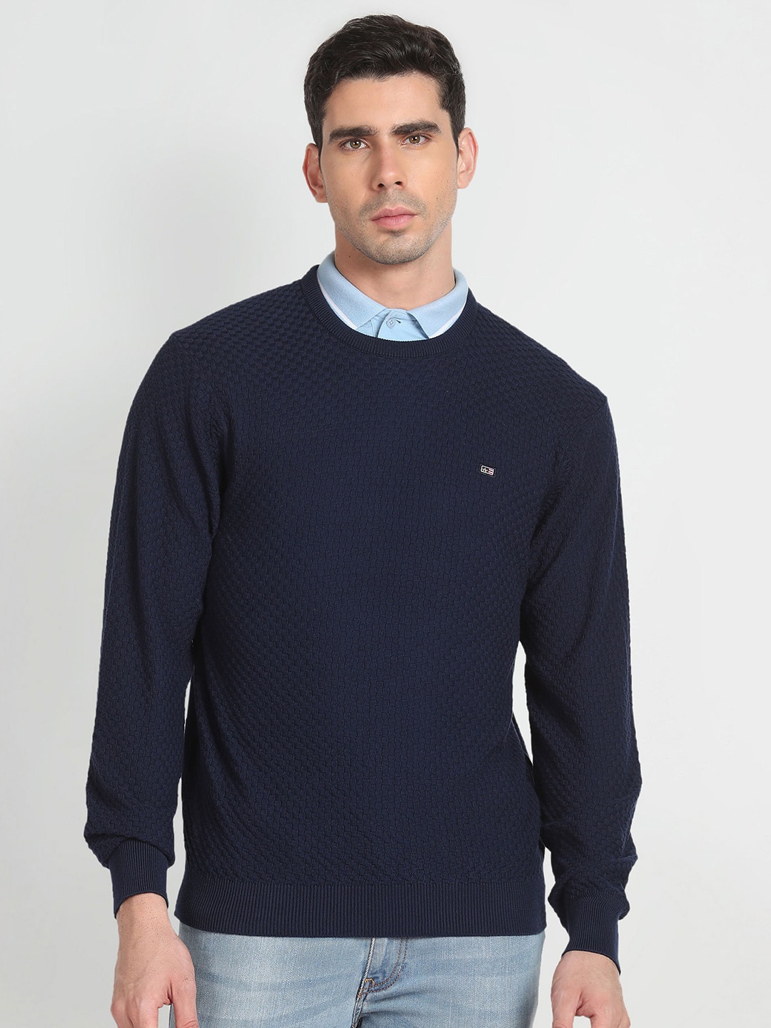 

Arrow Sport Geometric Self Design Pure Cotton Pullover, Navy blue