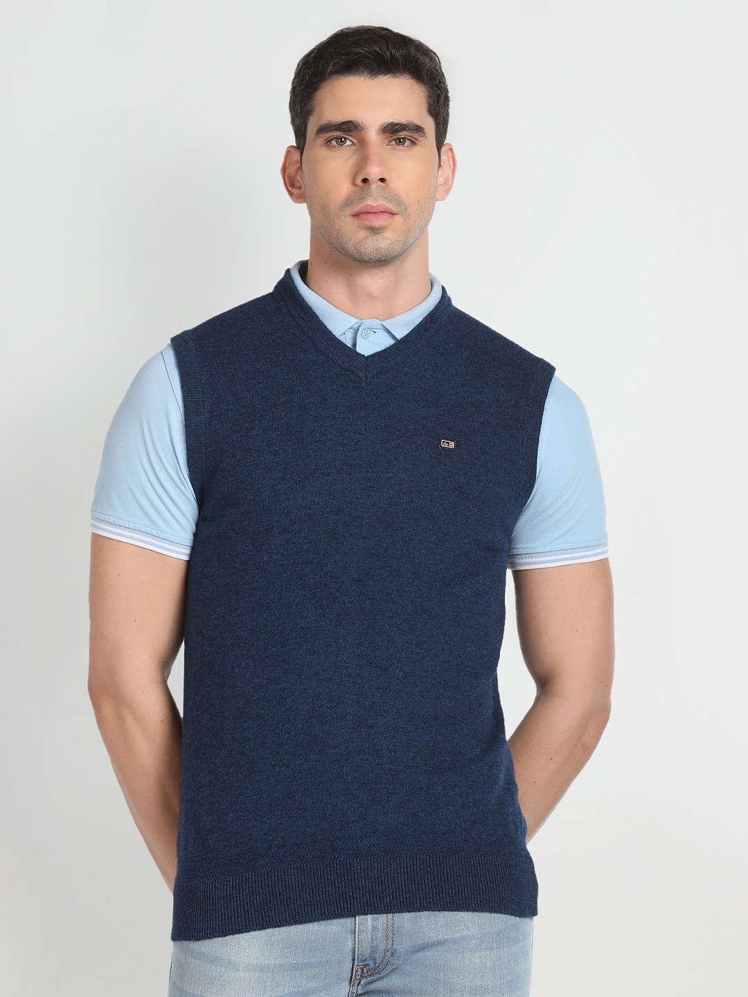 

Arrow Sport V-Neck Woollen Sweater Vest, Blue