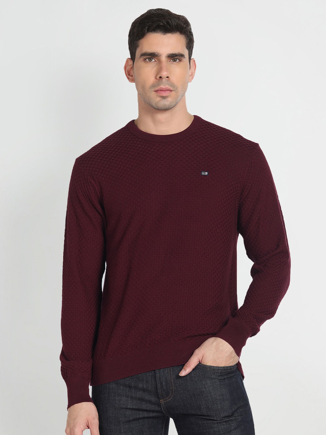 

Arrow Sport Textured Pure Cotton Pullover, Maroon