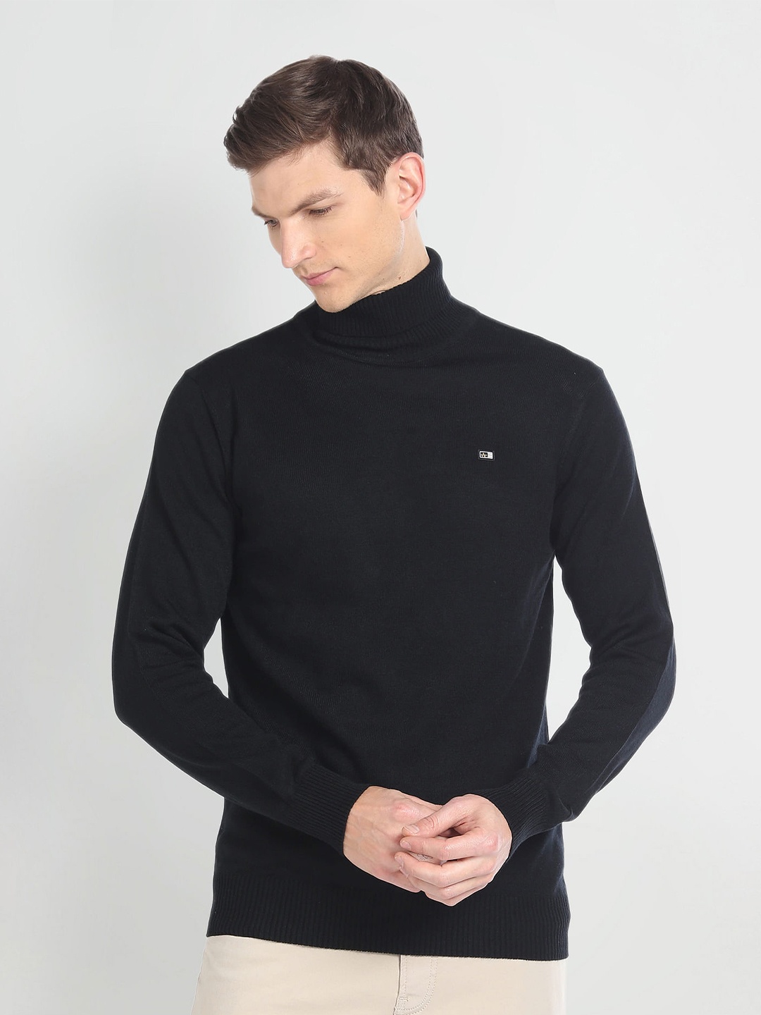 

Arrow Sport Turtle Neck Acrylic Wool Pullover, Black