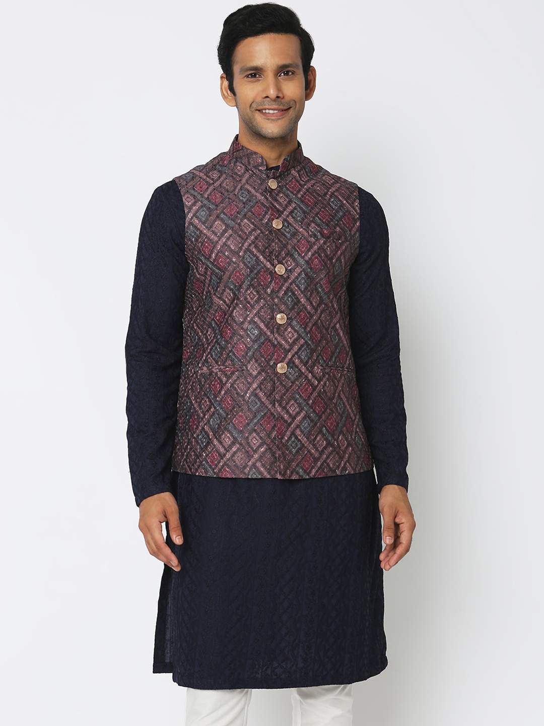 

Ethnicity Woven Design Jacquard Nehru Jacket, Brown