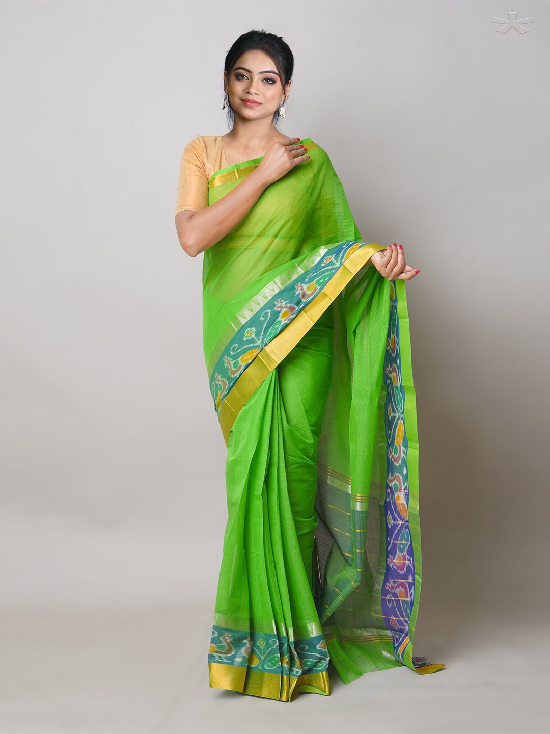 

Unnati Silks Handloom Pure Cotton Mangalagiri Saree, Green