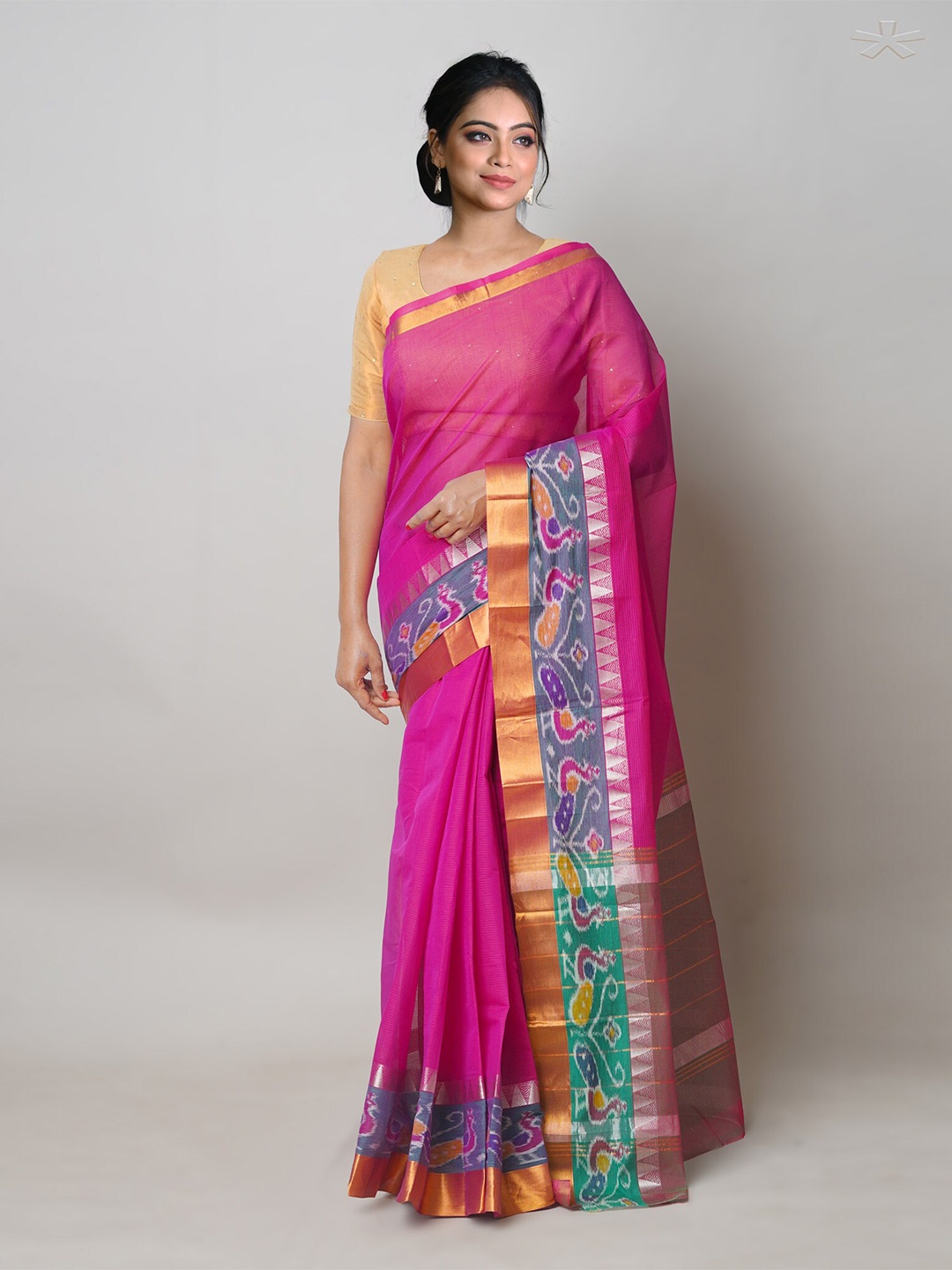 

Unnati Silks Handloom Pure Cotton Mangalagiri Saree, Pink