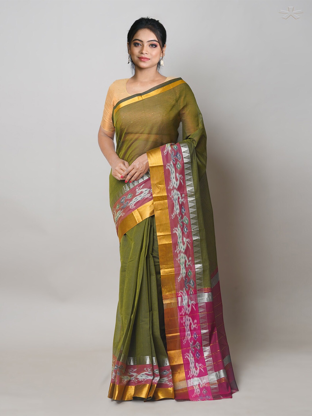 

Unnati Silks Green Woven Design Pure Cotton Handloom Mangalagiri Saree