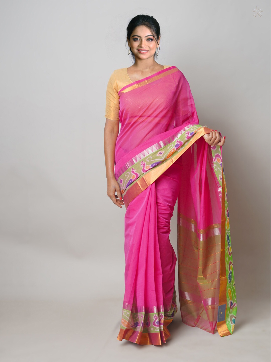 

Unnati Silks Pure Cotton Handloom Mangalagiri Saree, Pink