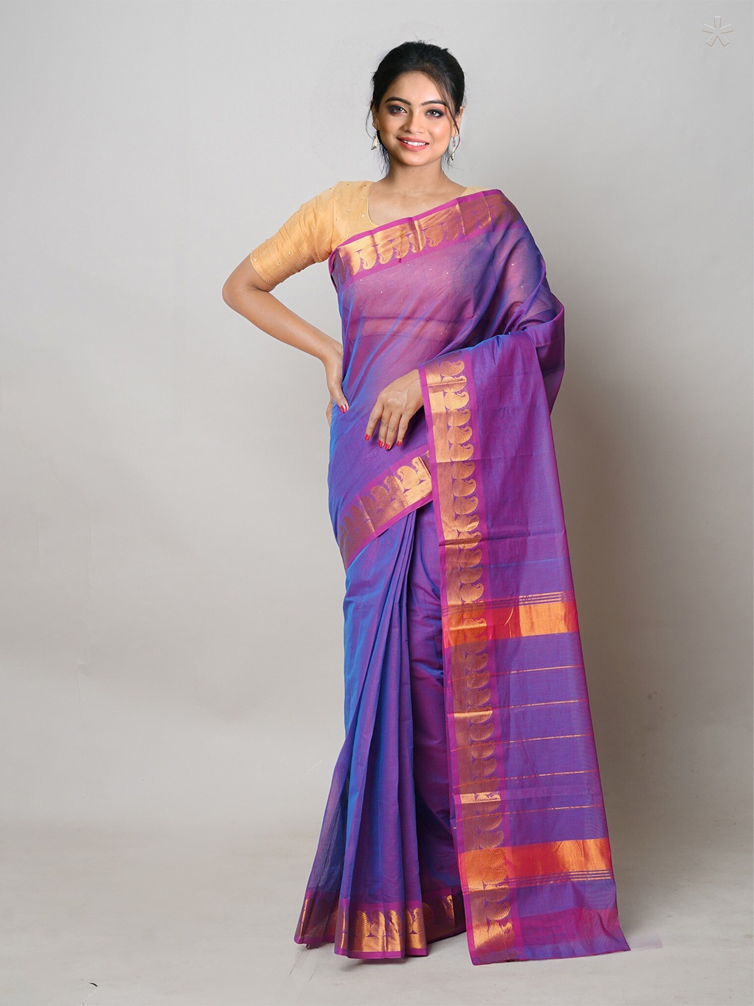 

Unnati Silks Pure Cotton Handloom Mangalagiri Saree, Purple