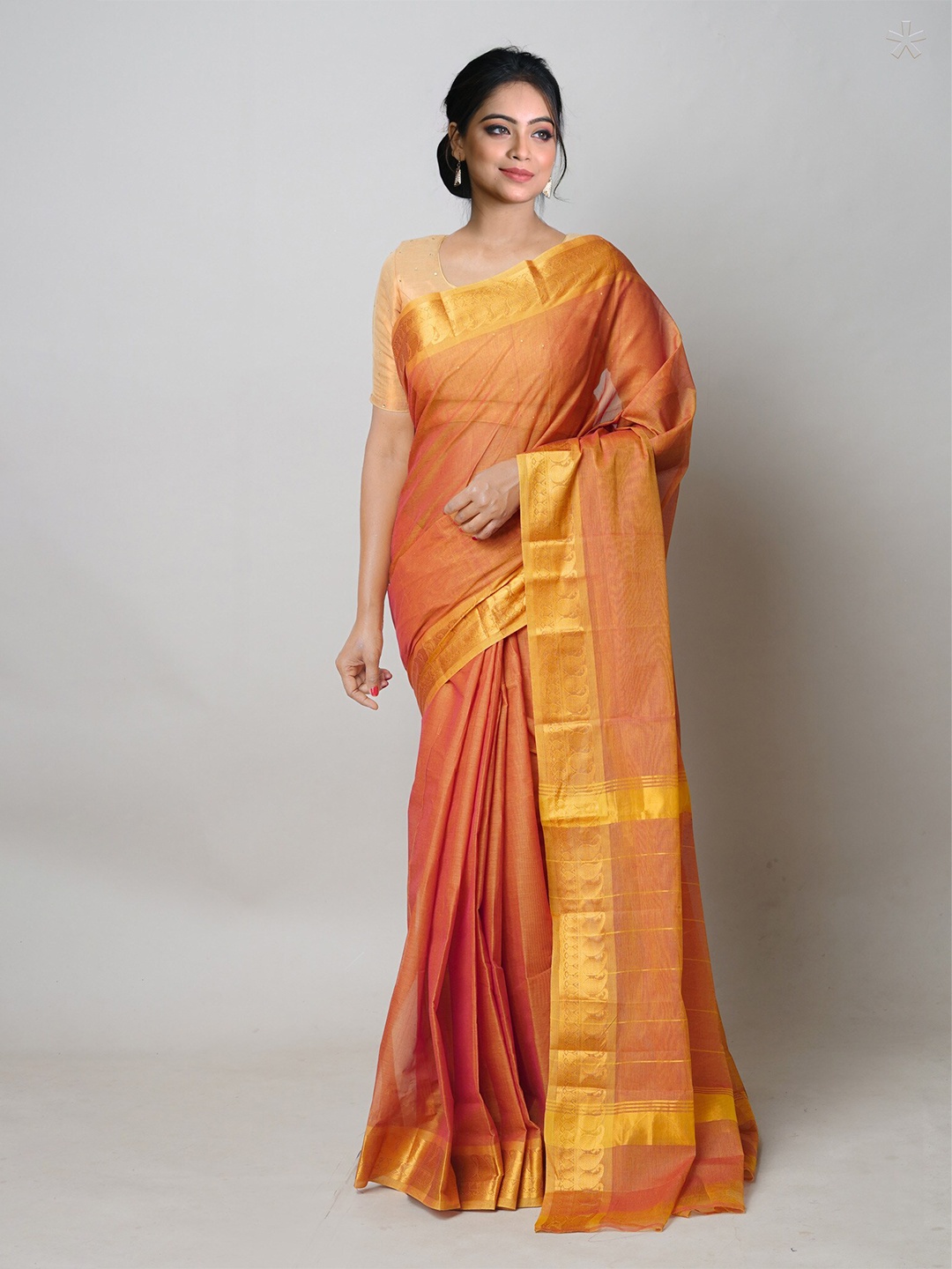 

Unnati Silks Pure Cotton Handloom Mangalagiri Saree, Orange
