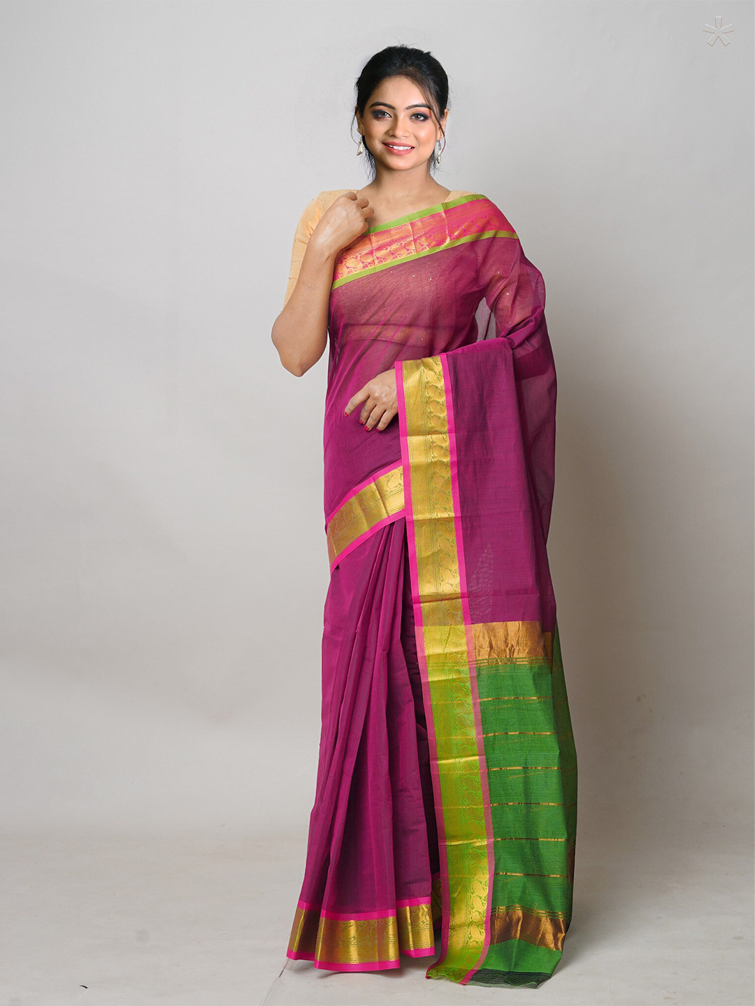 

Unnati Silks Pure Cotton Handloom Mangalagiri Saree, Pink