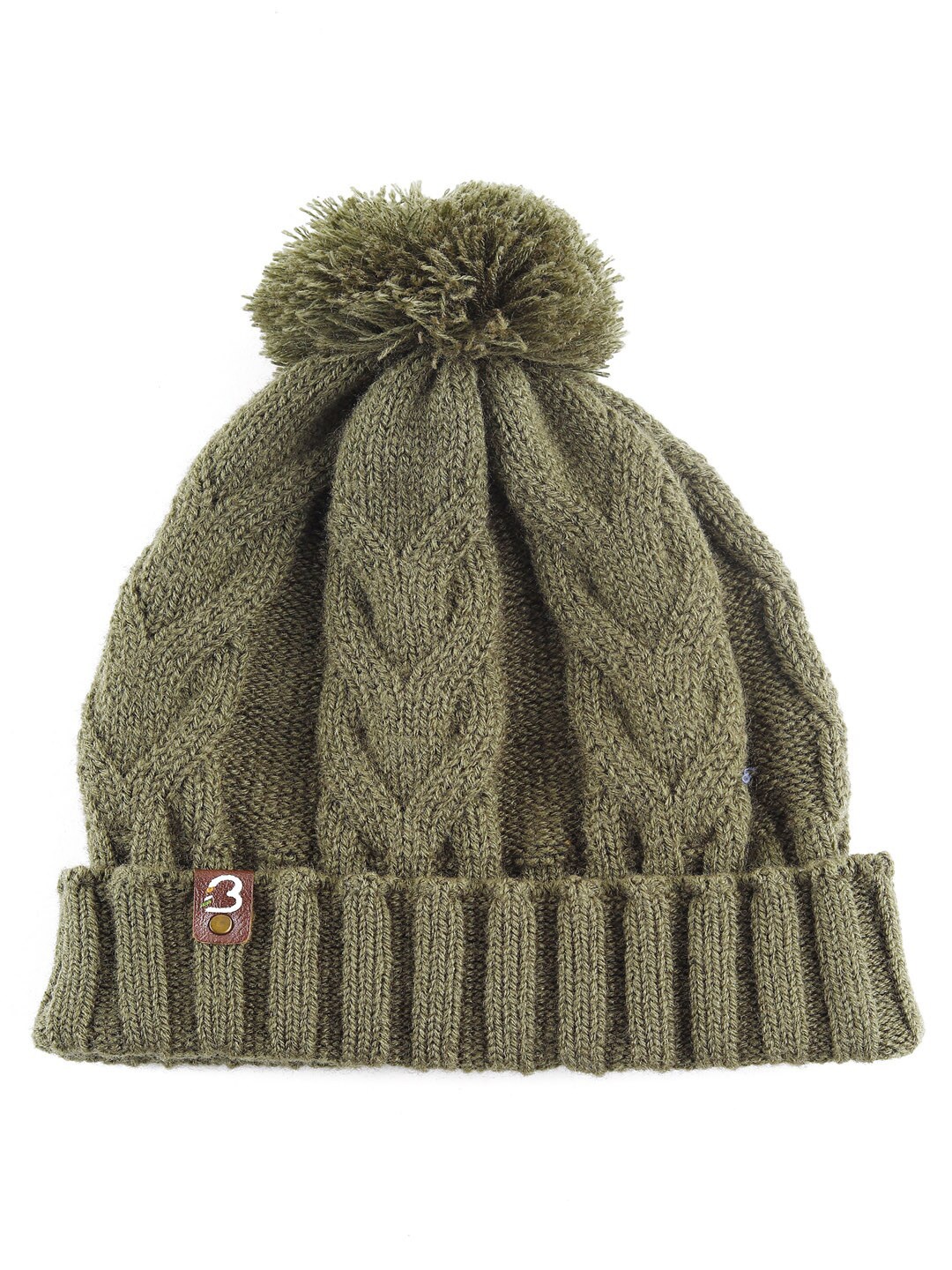 

Bharatasya Cable Knit Self Design Acrylic Beanie, Olive