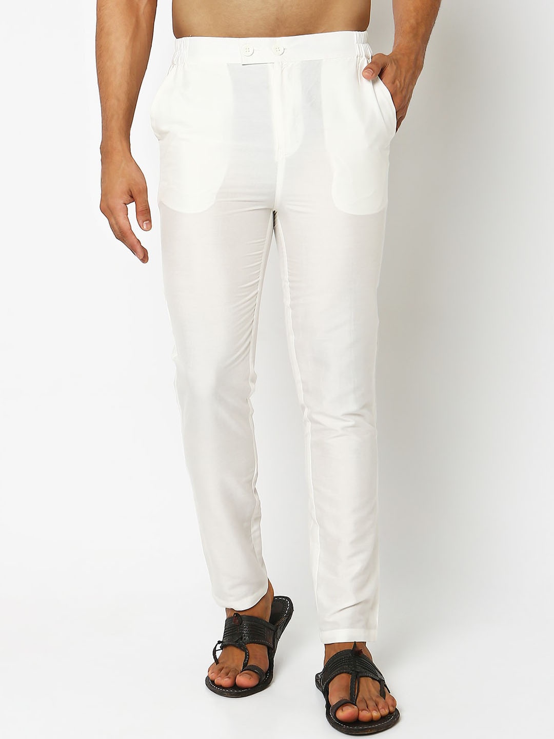 

Ethnicity Men Mid Rise Trousers, Off white