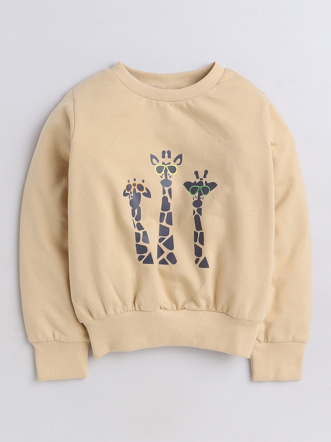 

AWW HUNNIE Kids Conversational Printed Long Sleeve Cotton Pullover Sweatshirt, Beige