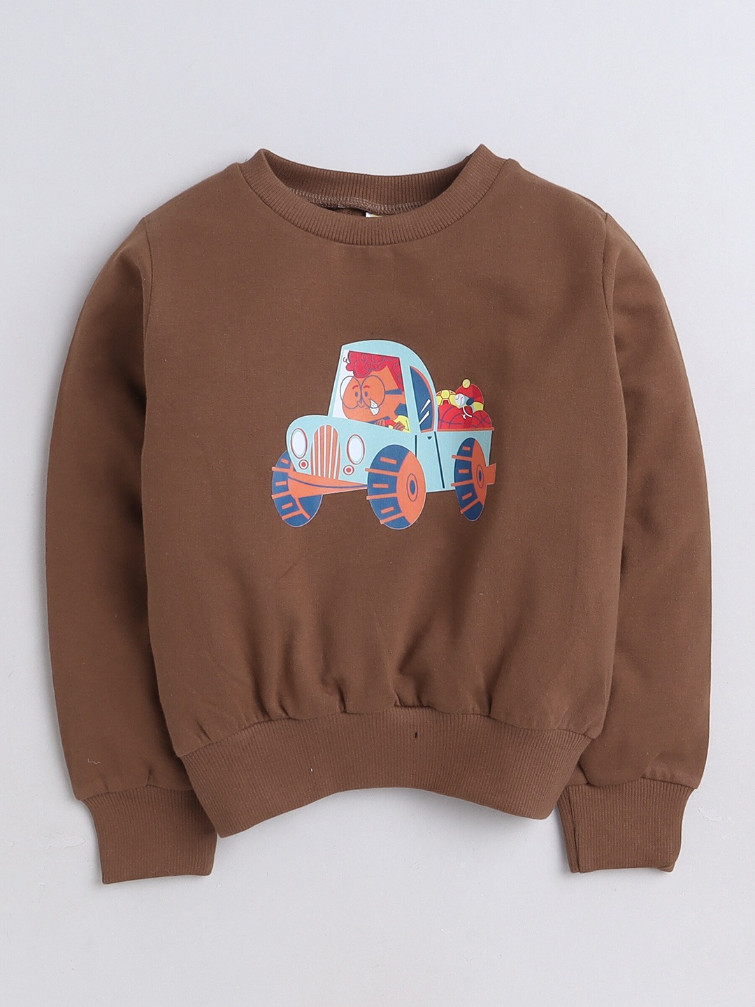 

AWW HUNNIE Kids Graphic Printed Round Neck Terry Cotton Sweatshirt, Brown