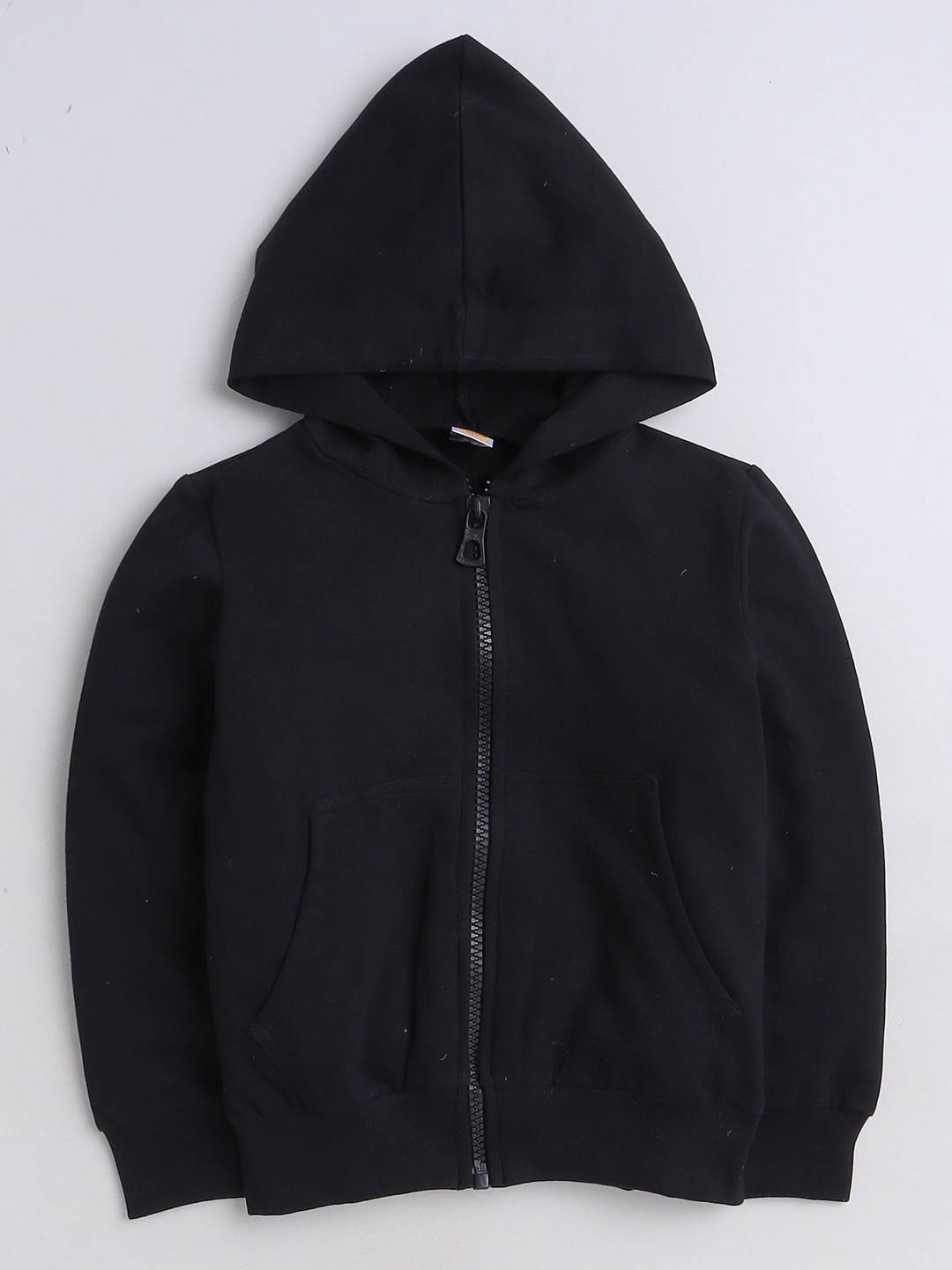 

AWW HUNNIE Kids Hooded Neck Long Sleeve Zip Detail Cotton Front-Open Sweatshirt, Black