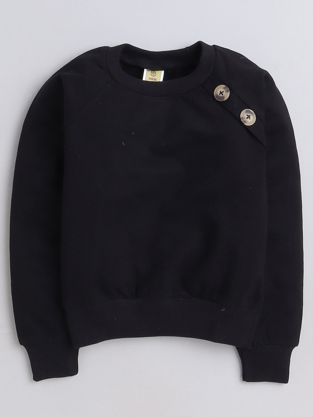 

AWW HUNNIE Kids Round Neck Terry Cotton Sweatshirt, Black