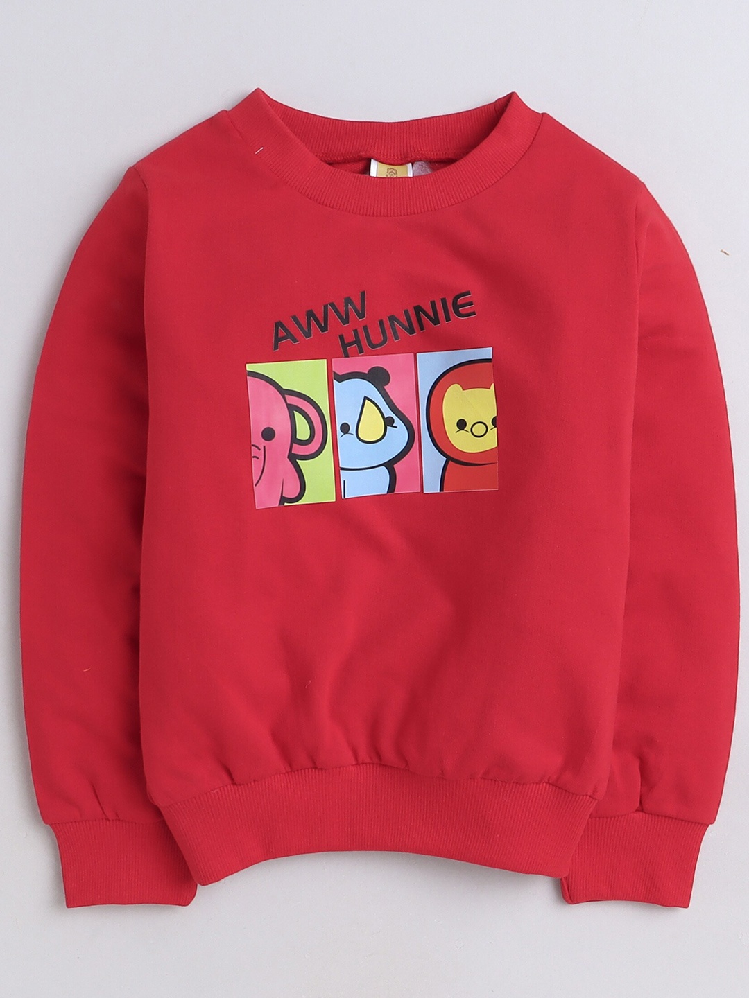 

AWW HUNNIE Kids Graphic Printed Round Neck Terry Cotton Sweatshirt, Red