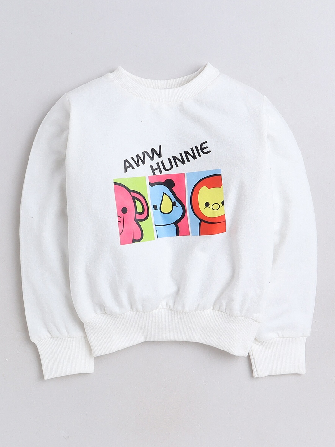 

AWW HUNNIE Kids Graphic Printed Round Neck Terry Cotton Sweatshirt, White