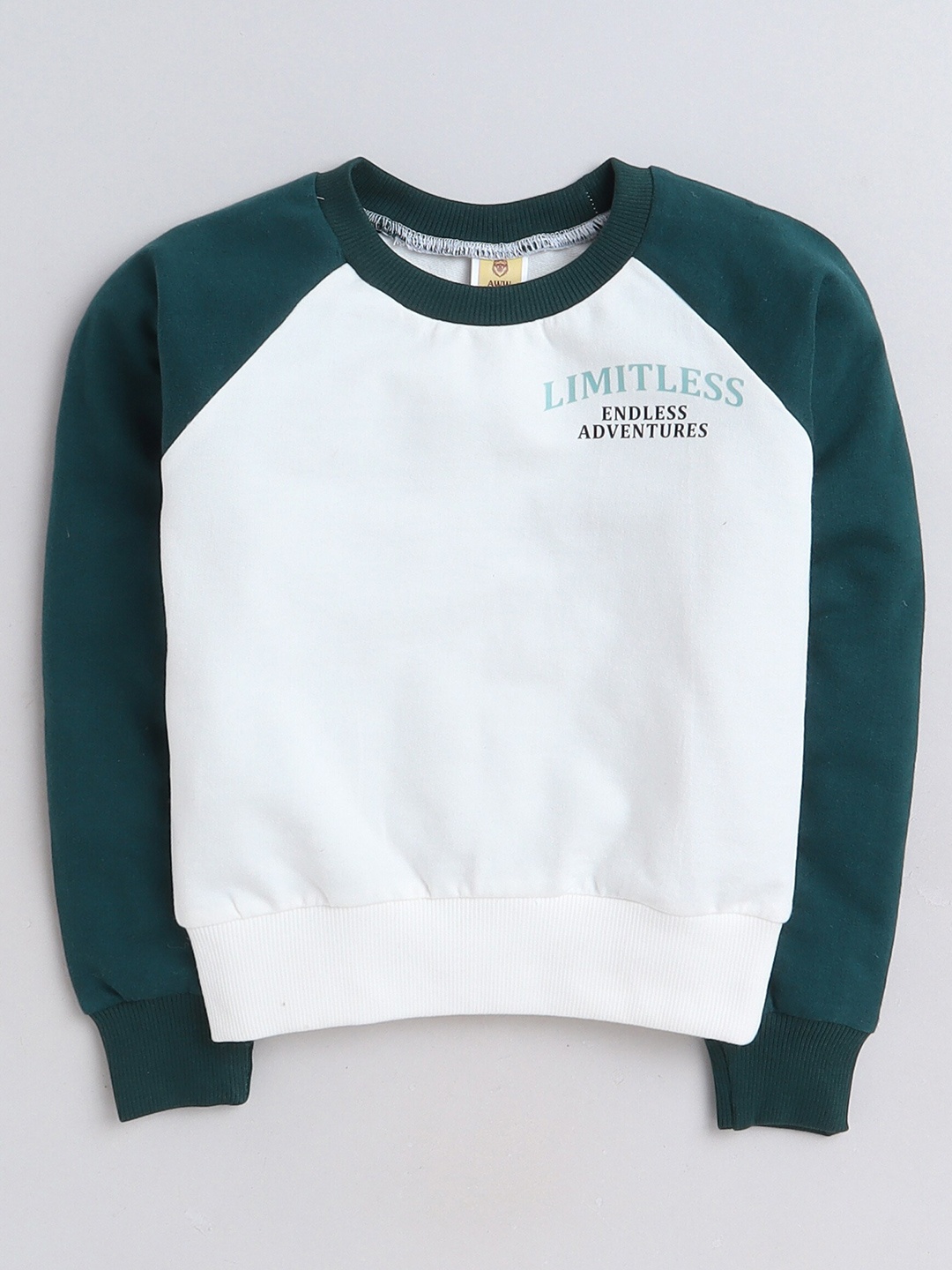 

AWW HUNNIE Kids Typography Printed Round Neck Terry Cotton Sweatshirt, Green