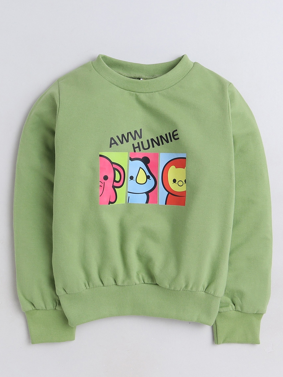 

AWW HUNNIE Kids Graphic Printed Long Sleeve Cotton Pullover Sweatshirt, Green