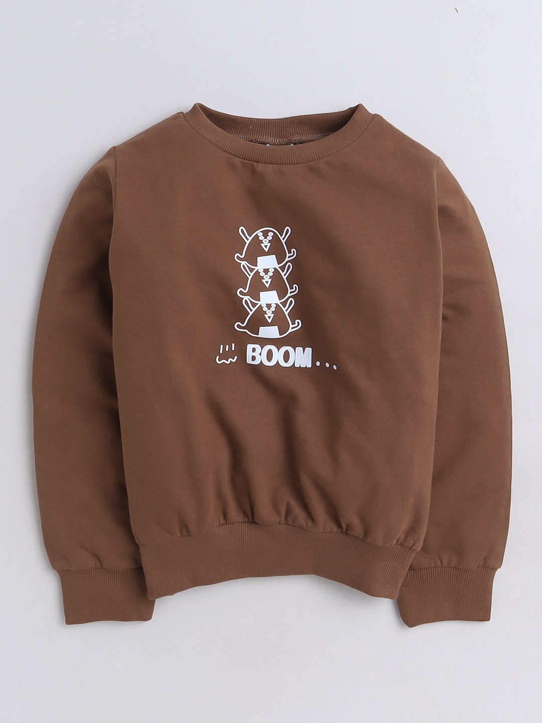 

AWW HUNNIE Kids Conversational Printed Long Sleeve Cotton Pullover Sweatshirt, Brown