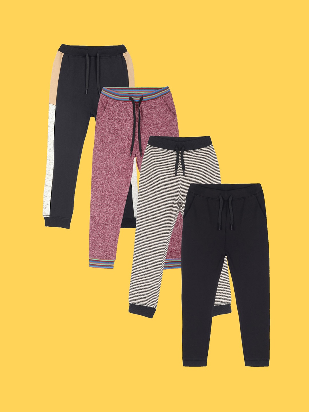 

Anthrilo Boys Pack Of 4 Relaxed Mid Rise Fleece Joggers, Black