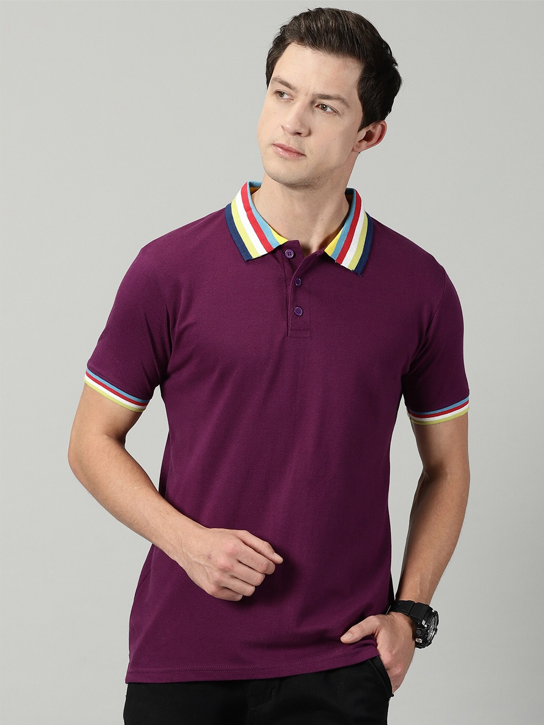 

THE HOLLANDER Polo Collar Cotton T-shirt, Purple