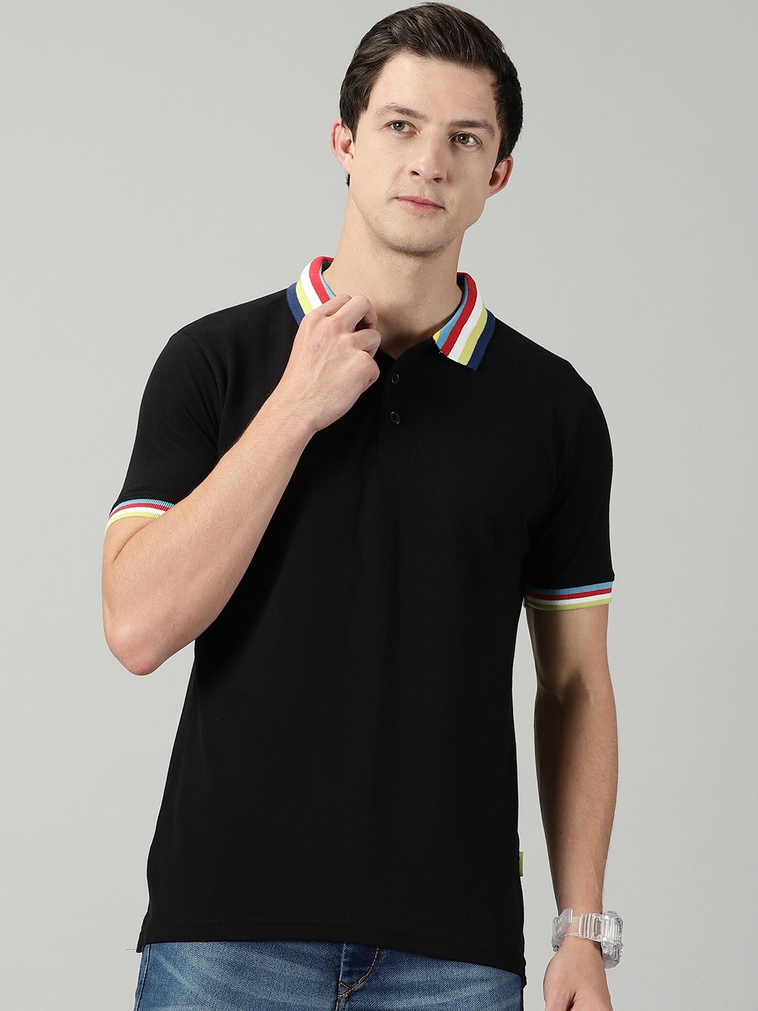

THE HOLLANDER Polo Collar Cotton T-shirt, Black