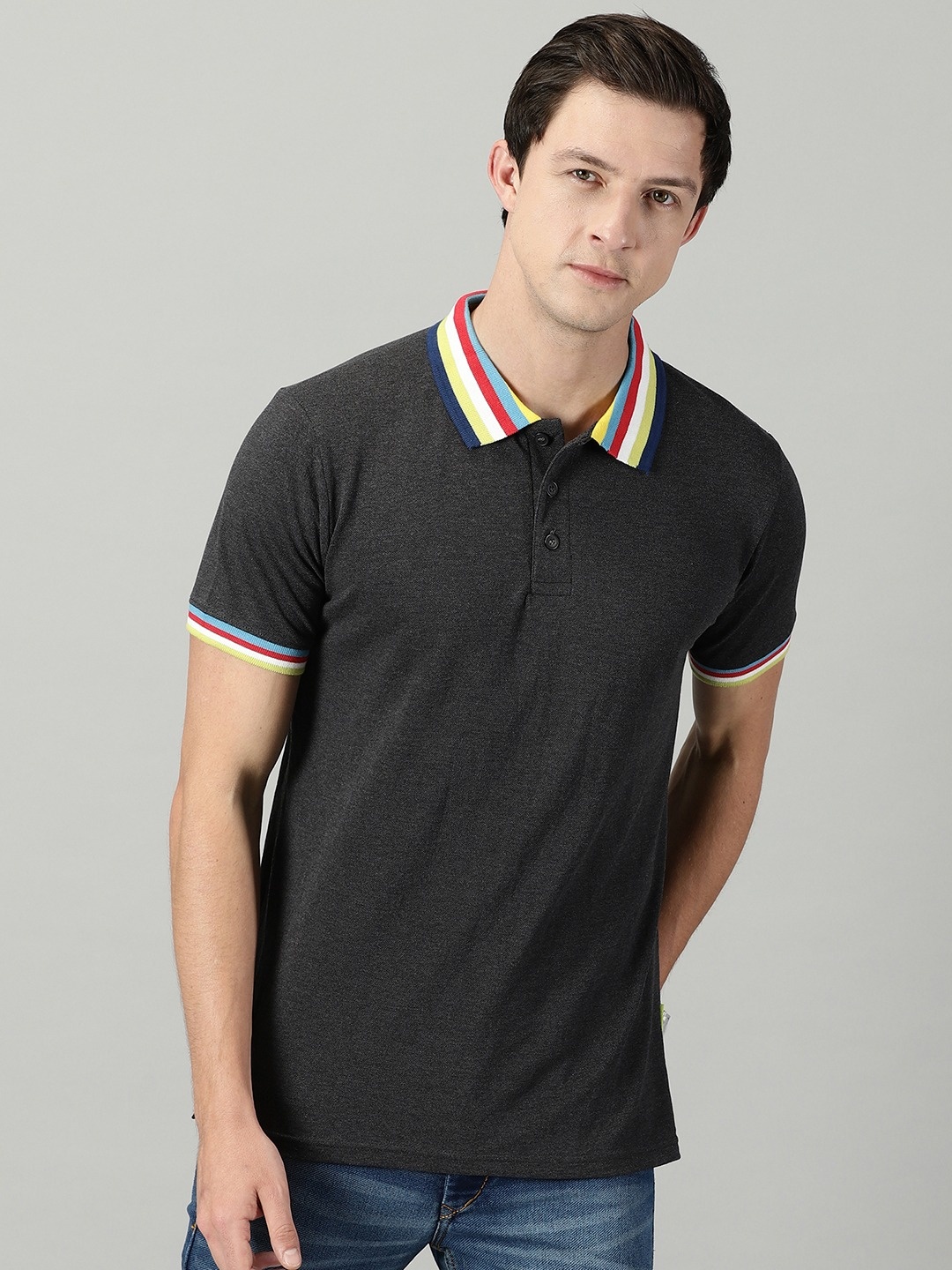 

THE HOLLANDER Polo Collar Cotton T-shirt, Charcoal