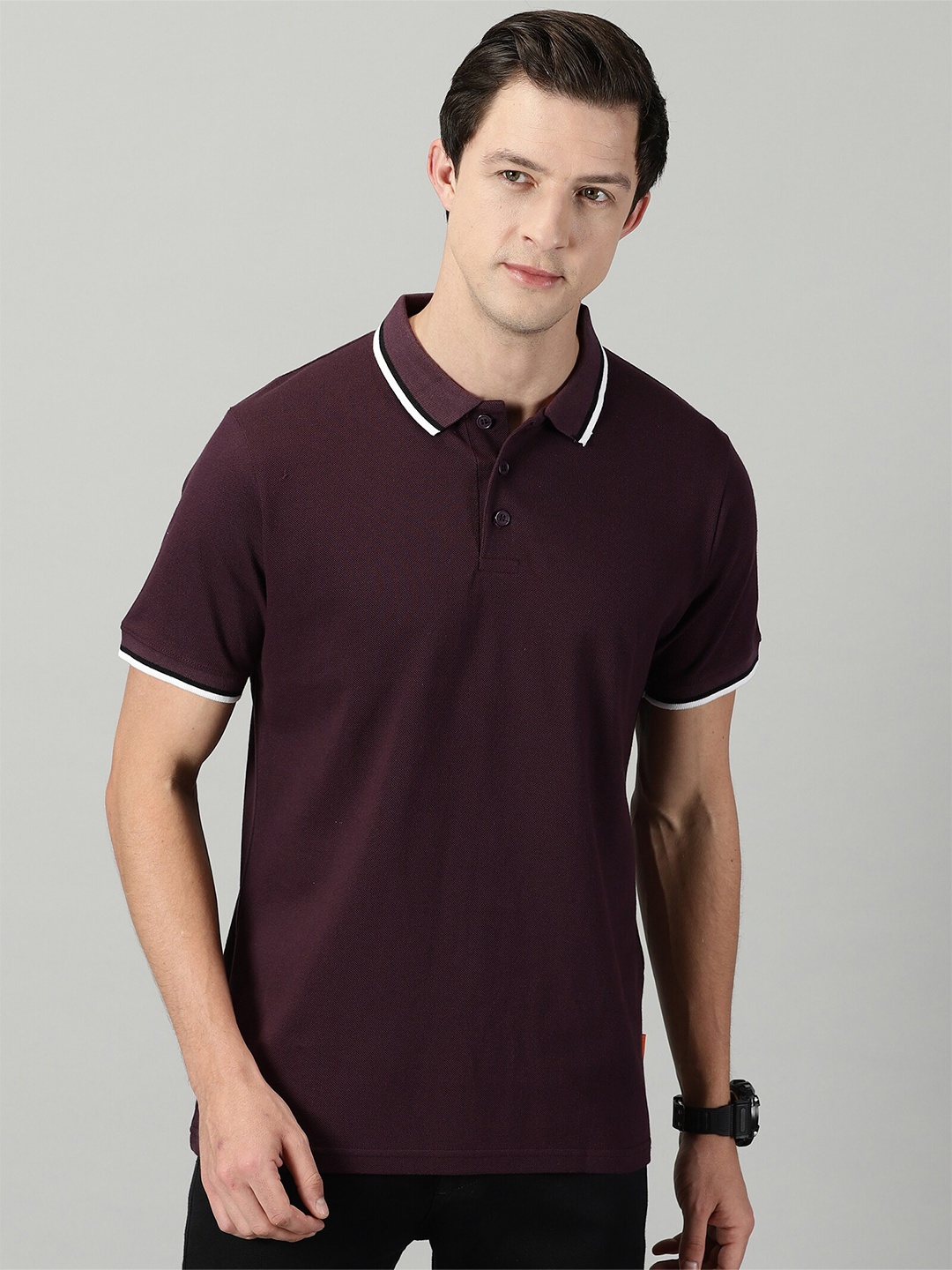 

THE HOLLANDER Polo Collar Cotton T-shirt, Burgundy
