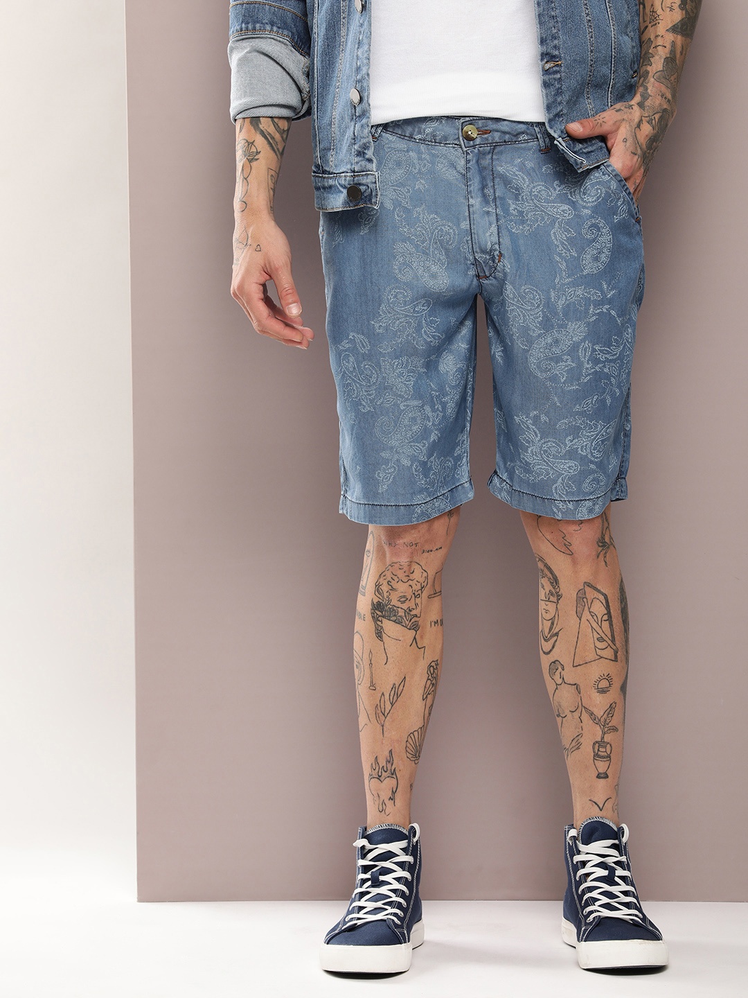 

Kook N Keech Men Solid Cotton Denim Shorts, Blue